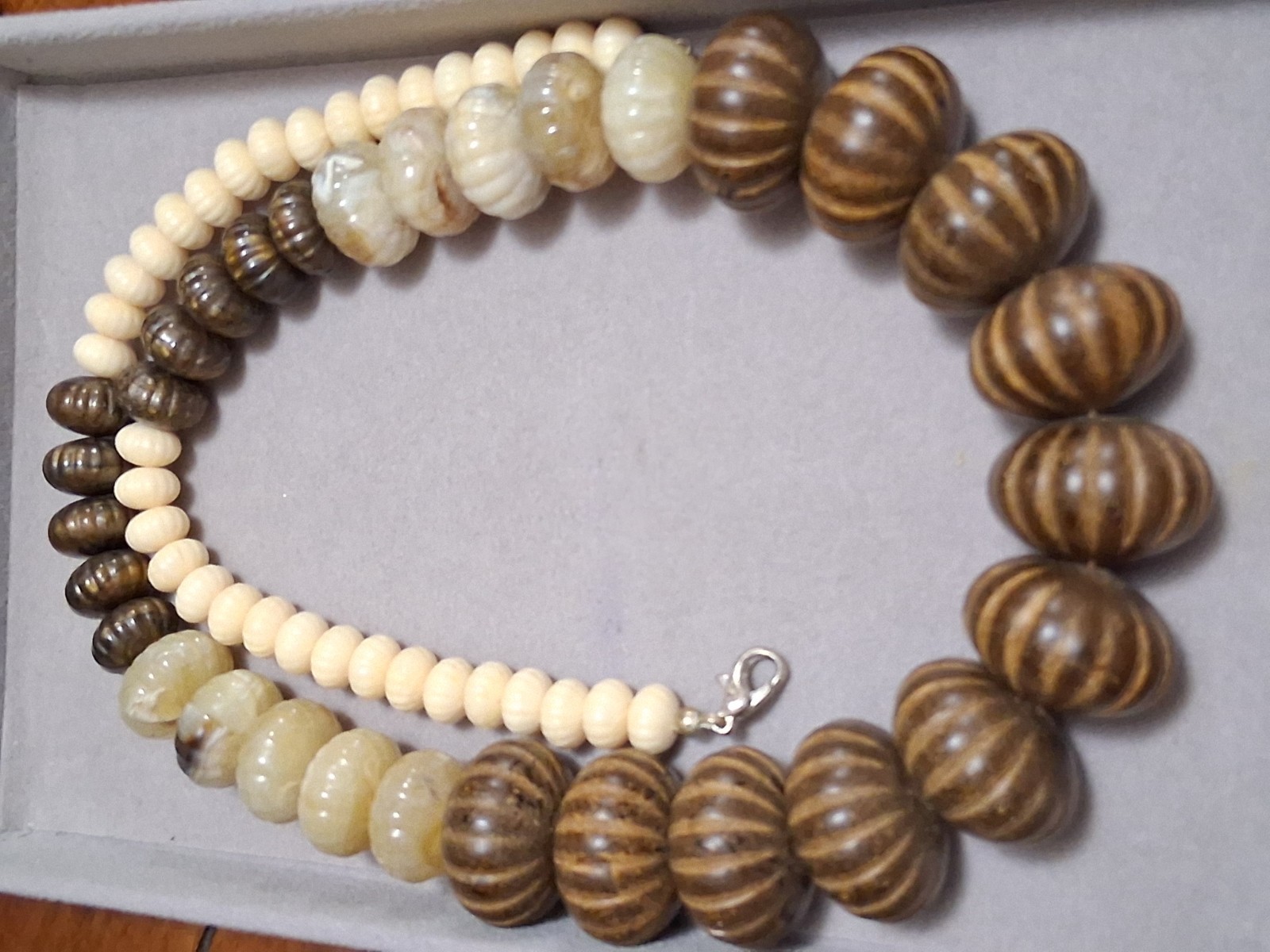 Multi media chunky bead necklace, ethnic style vintage 23″