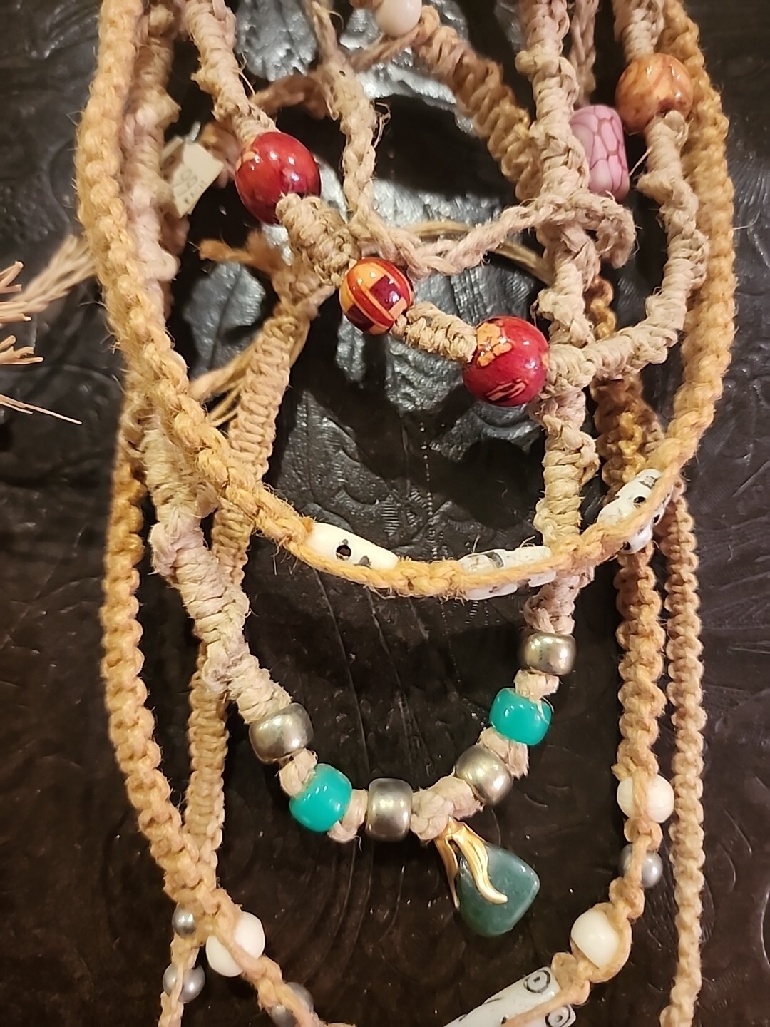 Jute Hemp Glass Beaded Necklace Choker Mixed Bulk Lot 25 Pcs NOS Lot#11225