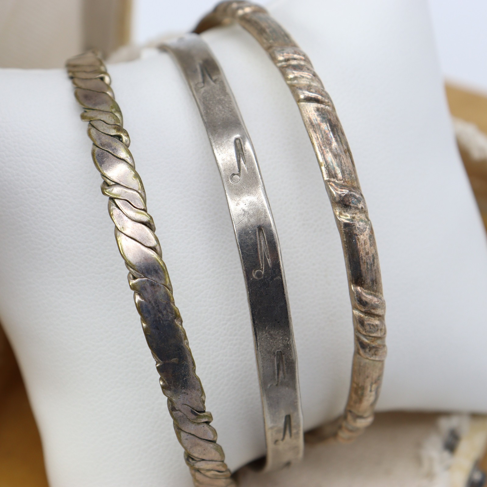 Vtg Taxco Alpaca Mexico Bracelet LOT 3 Silver Rope Bangle Aztec Twist Signed