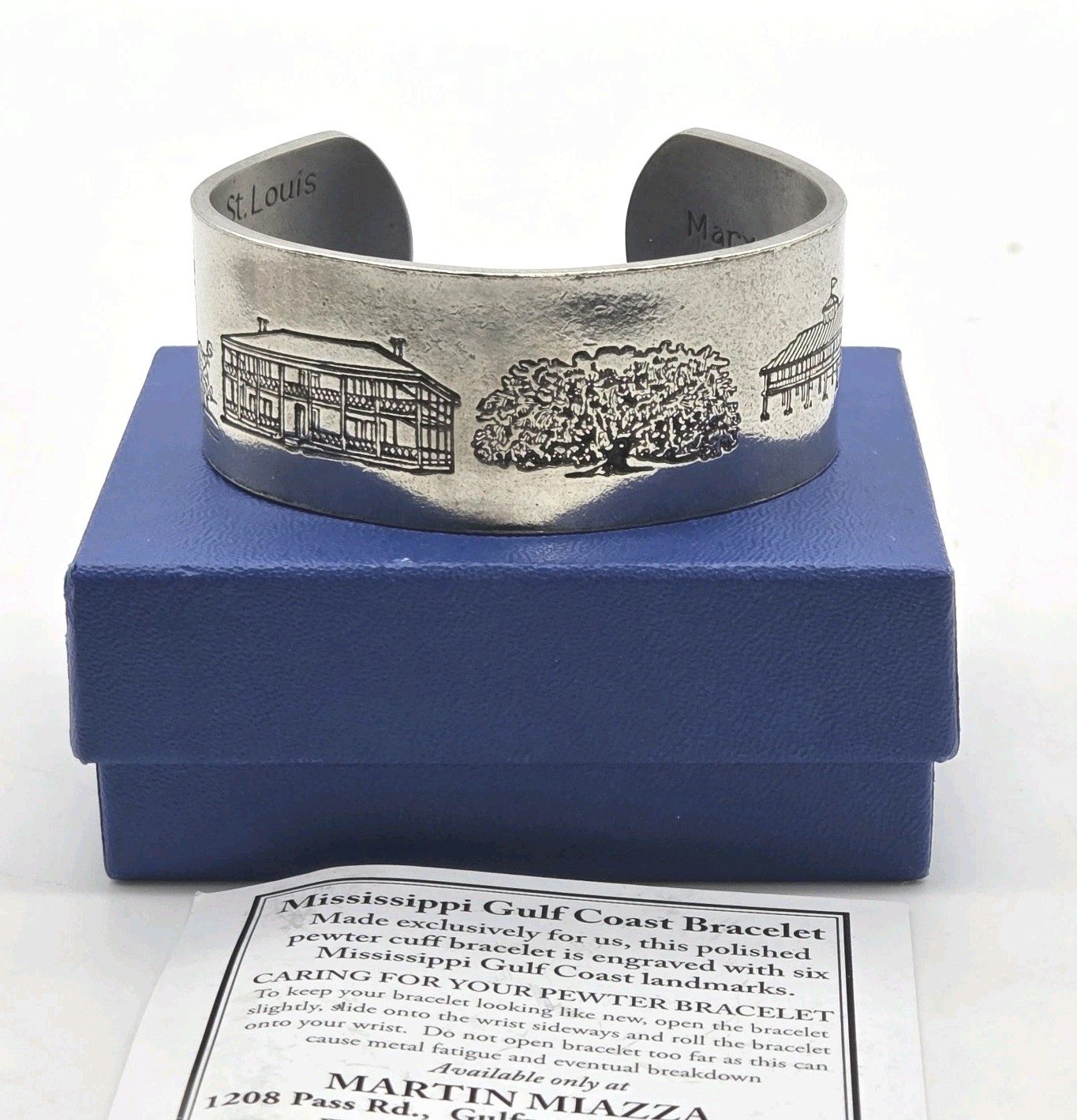 Salisbury Pewter Cuff Bracelet MS Gulf Coast Landmarks In Box Martin Miazza’s