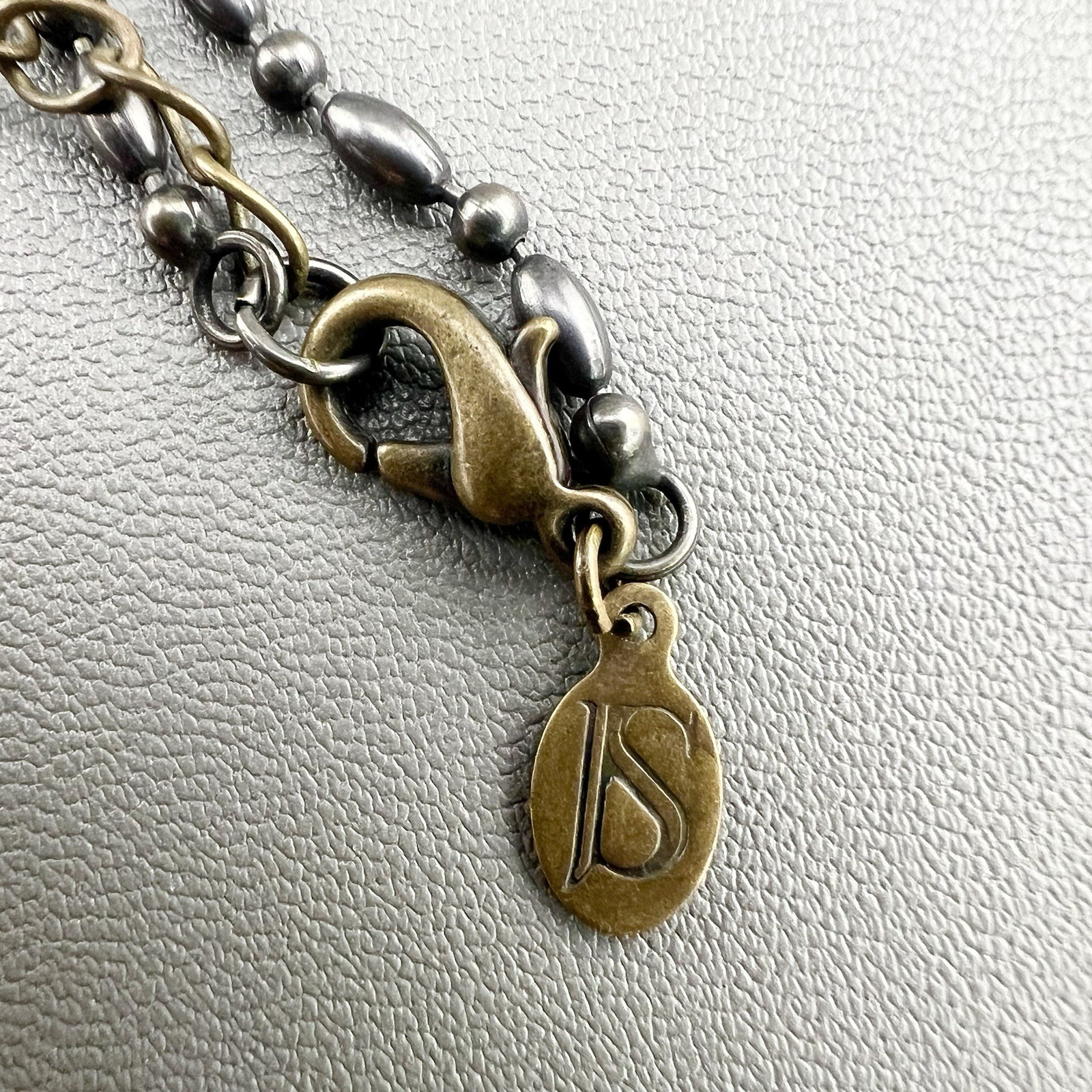 Victorian Revival Necklace Rhinestone Drop Bronze Tone Gunmetal Signed JS 19”