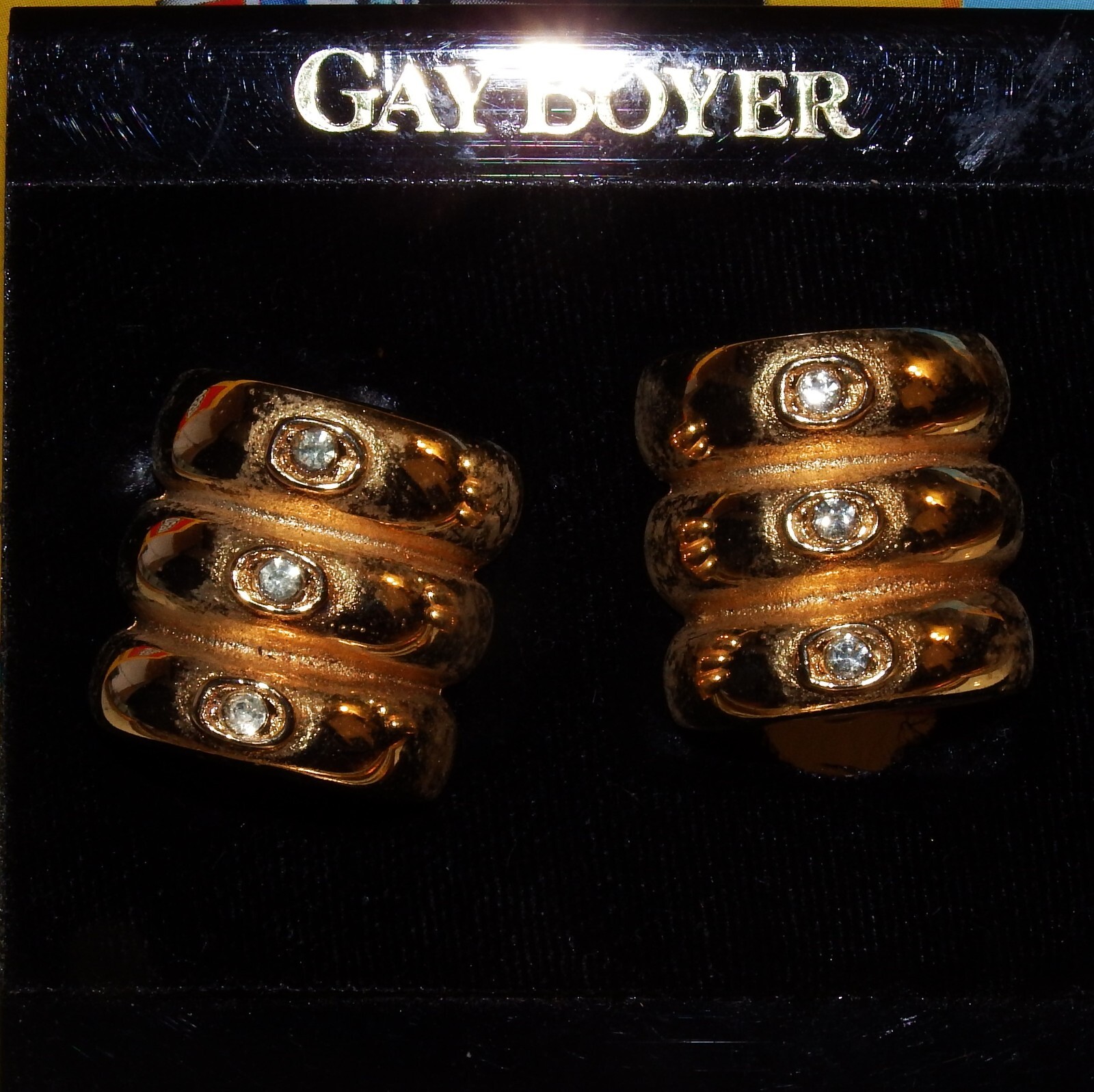 Gay Boyer Clip on Earrings w/rhinestones EXC!