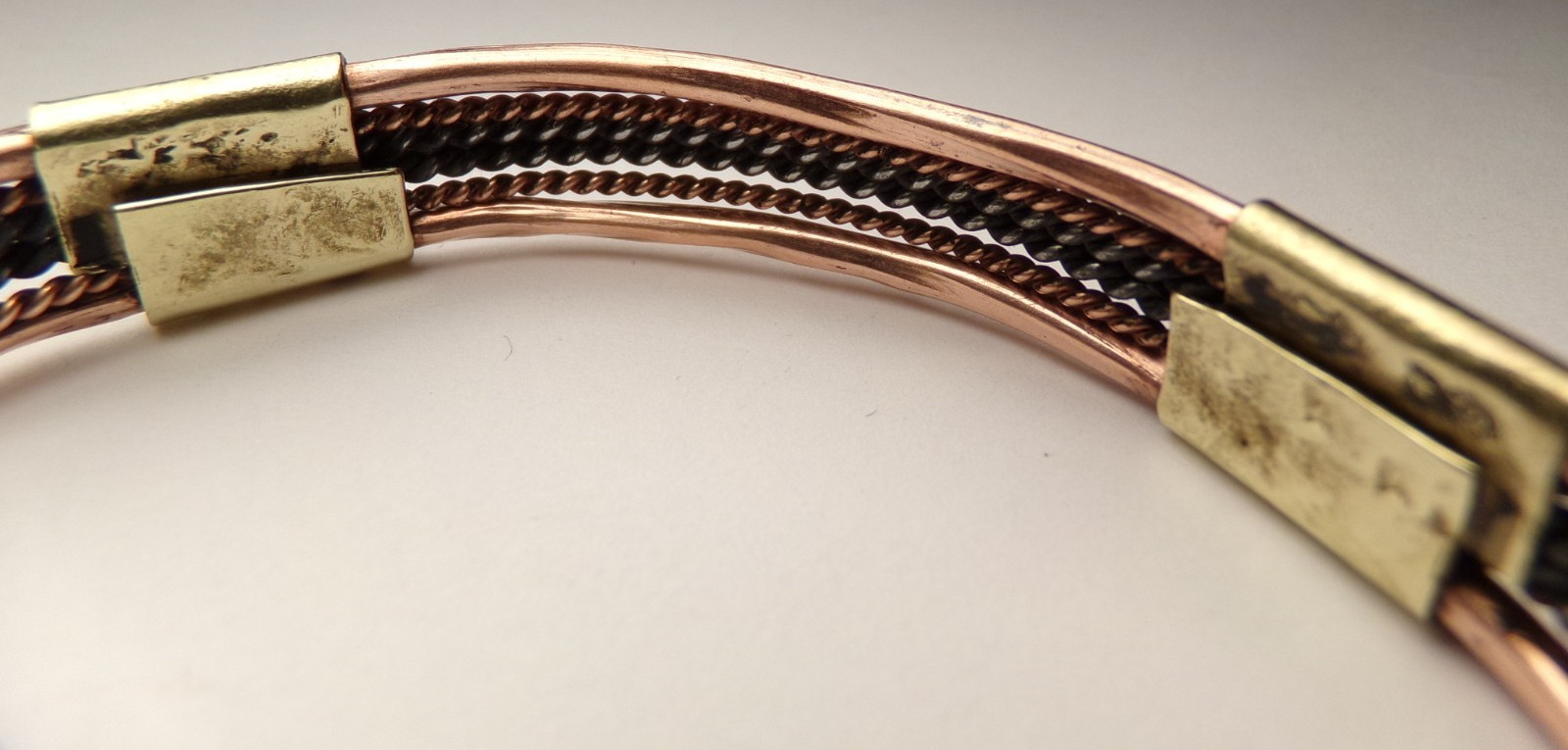 VTG MCM COPPER BRASS STERLING SILVER MIXED METAL ARTIST CRUDE CUFF MENS BRACELET