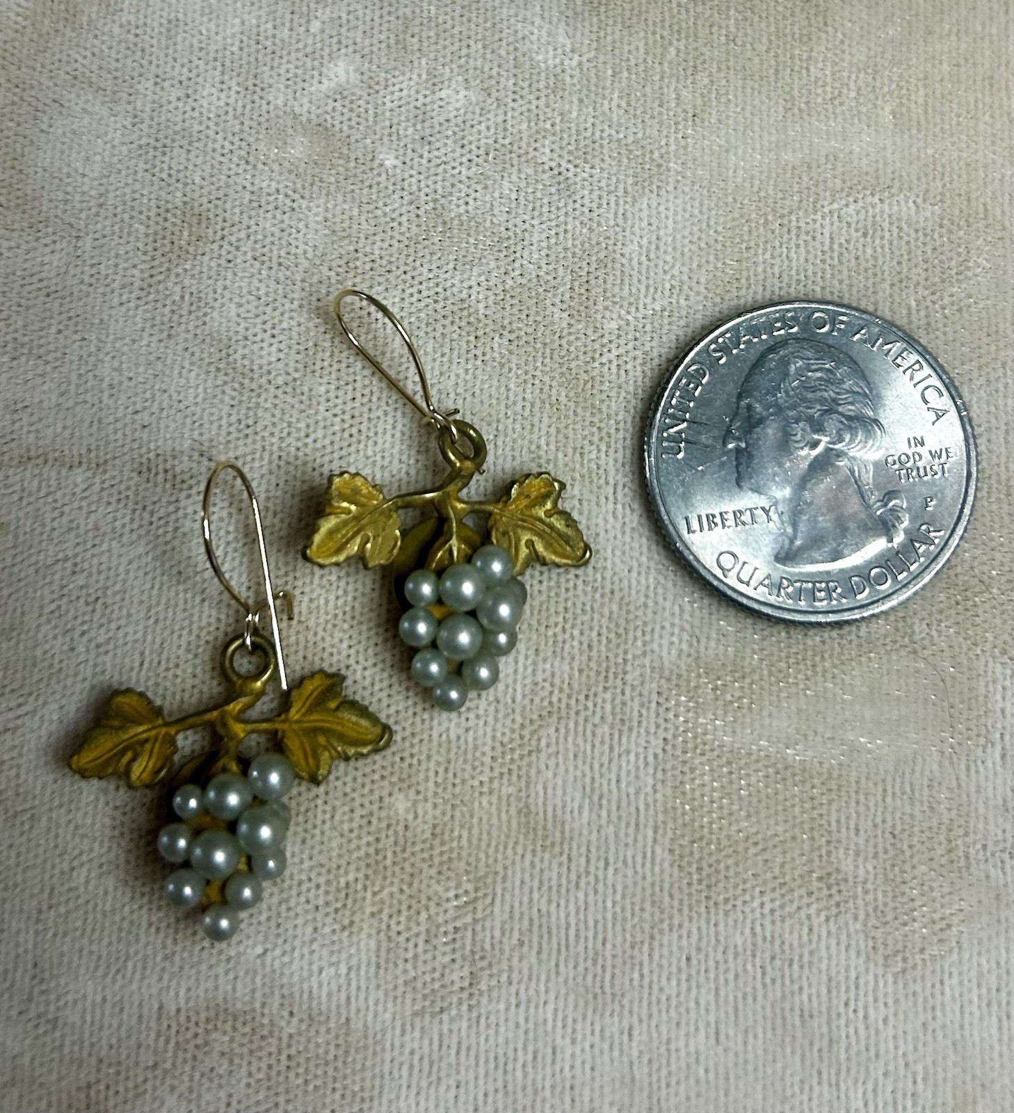 Grape Earrings Pearl Grape Cluster Earrings, Gold Tone, 1.25” Vintage Wedding