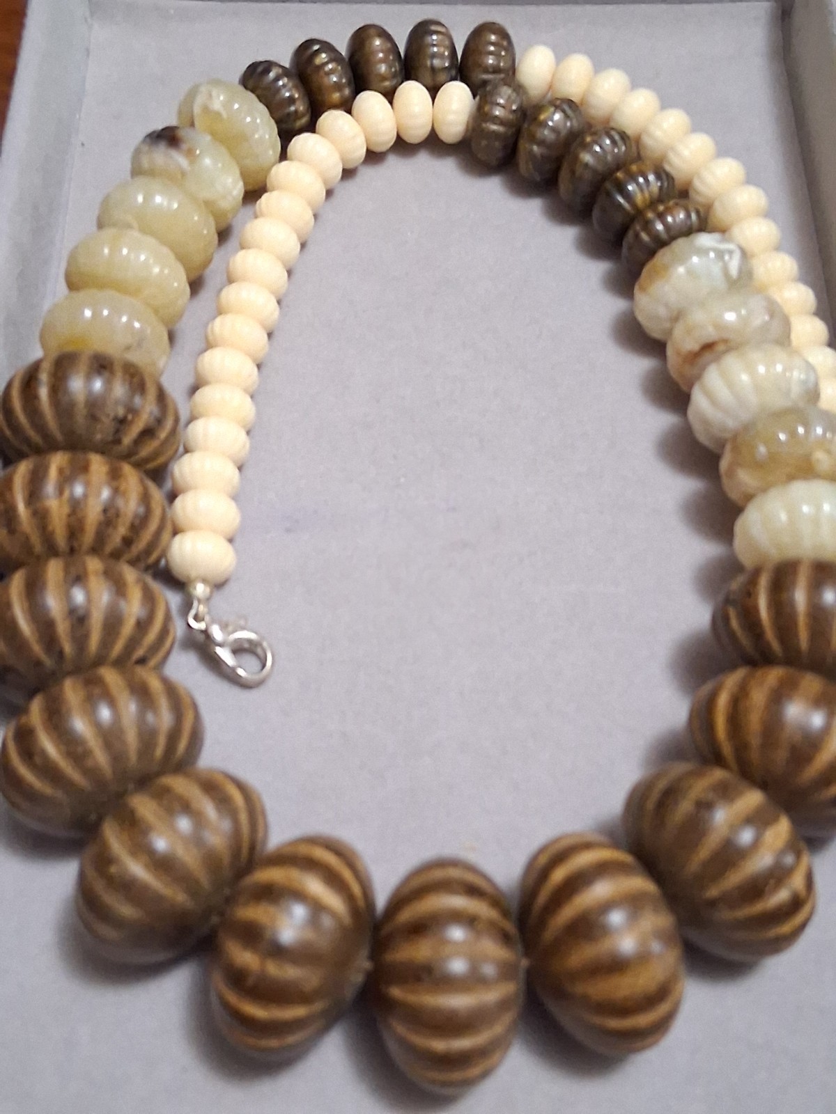Multi media chunky bead necklace, ethnic style vintage 23″