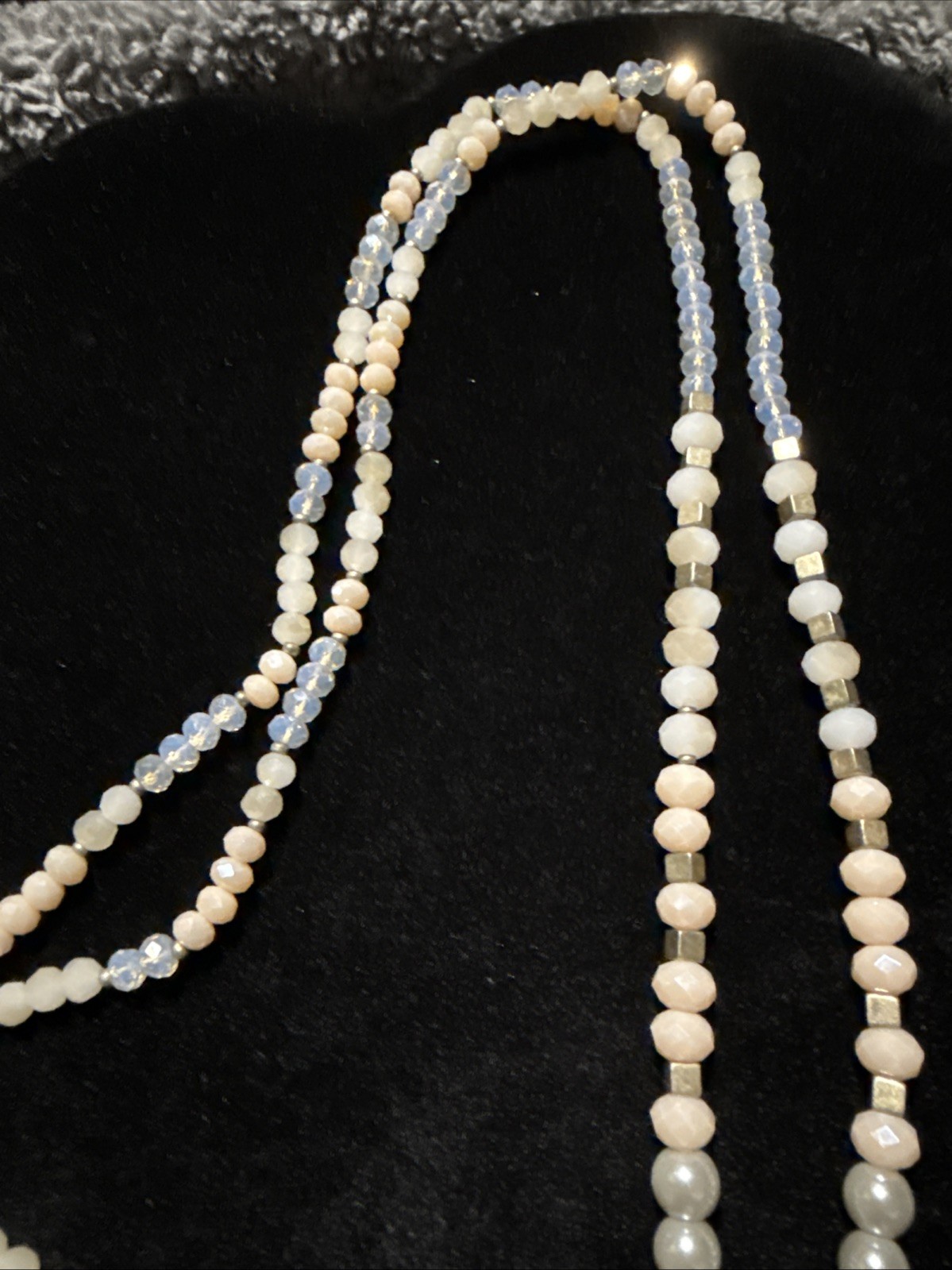 Loft Tassel Fringe Long Pink Crystal Beads Necklace Flapper Vintage 32” (lot#91)