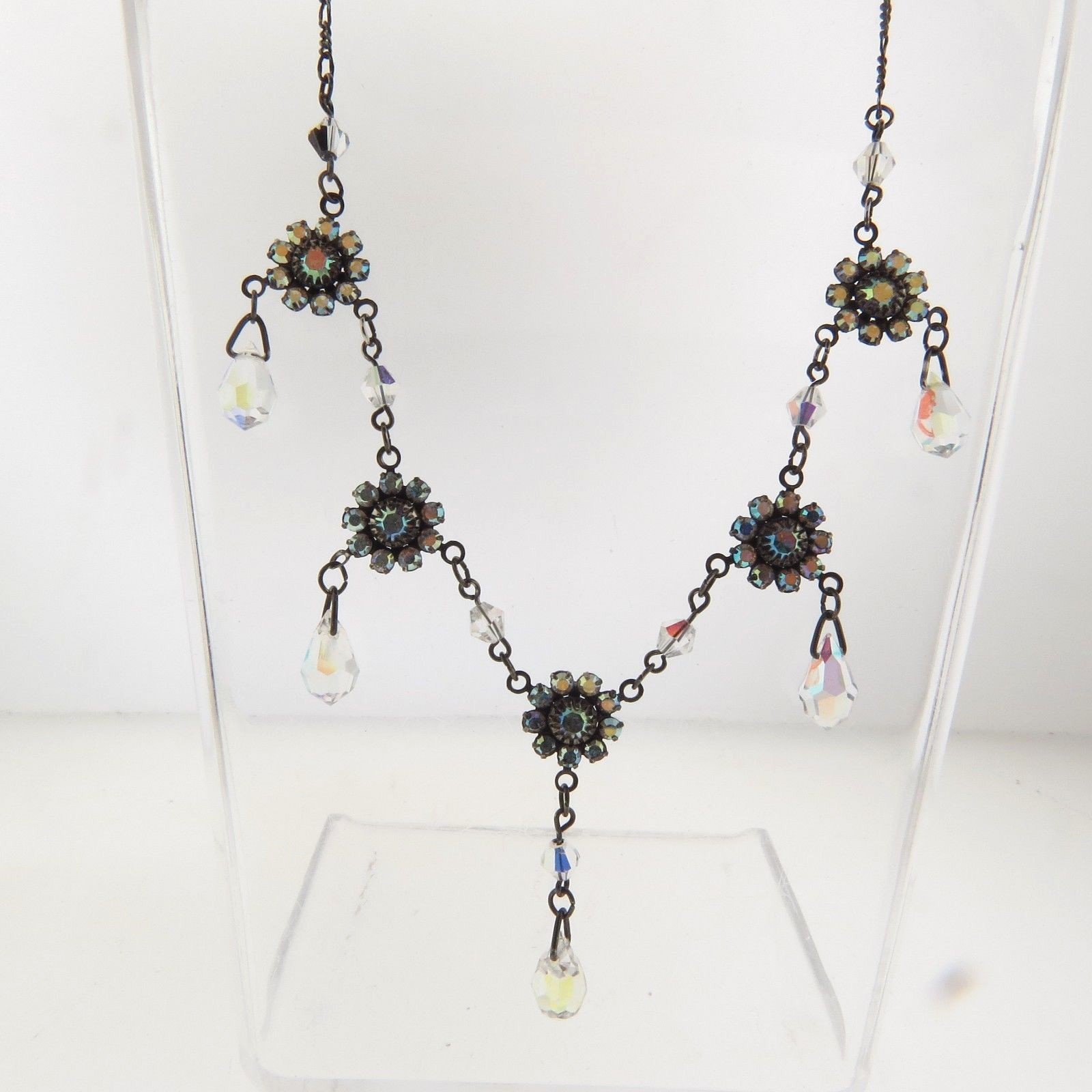 Austrian Crystal Signed Necklace Victorian Style 16.5 In