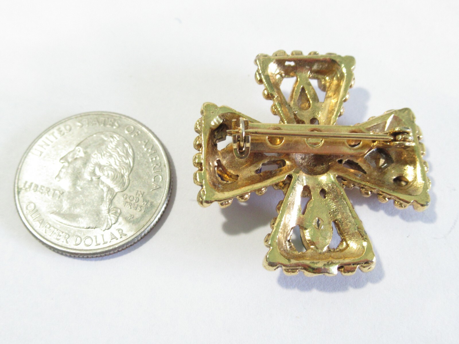 SMALL MALTESE CROSS VINTAGE GLASS STONES JEWEL TONES DIFFERENT SHAPES PIN
