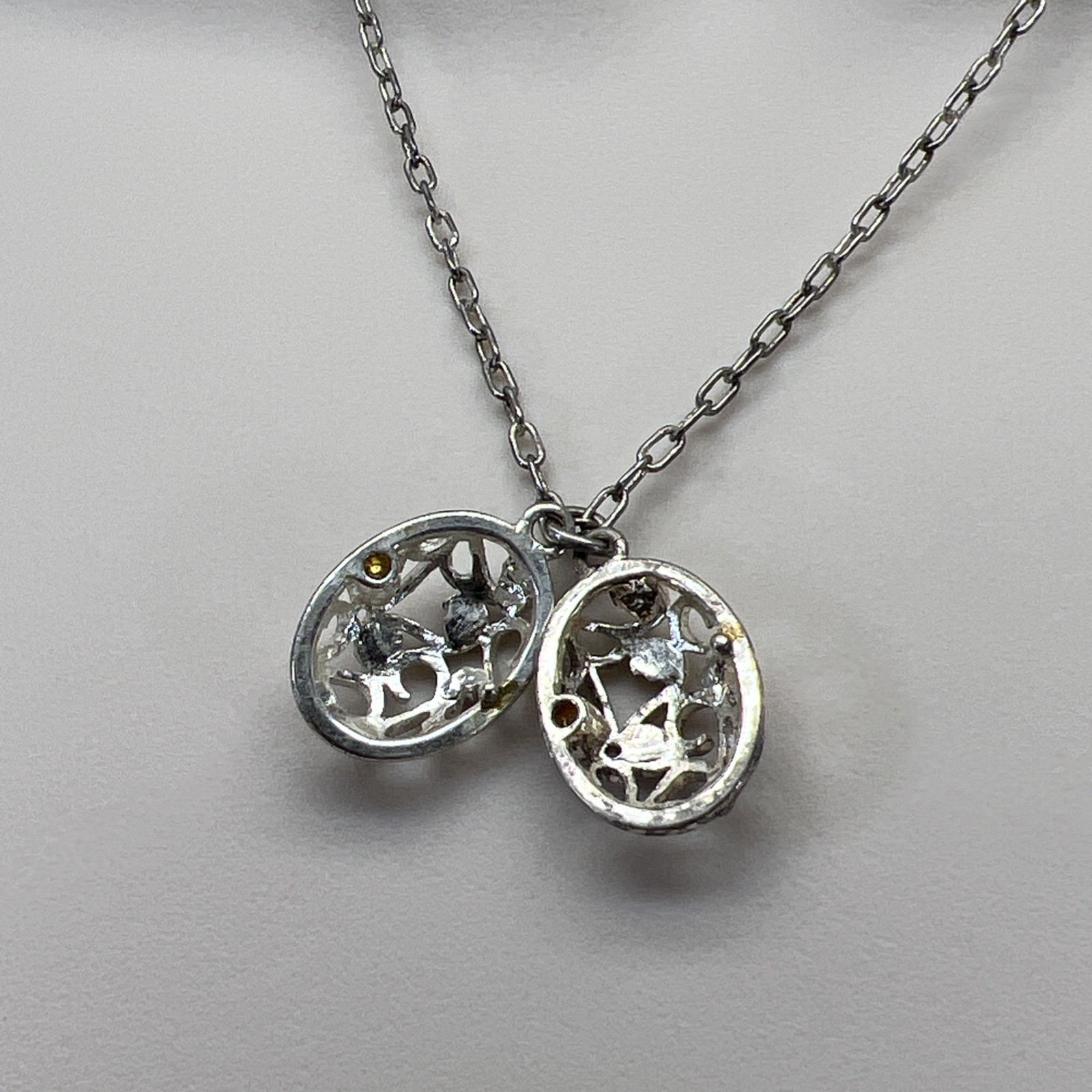 Filigree Round Pendant Locket Chain Necklace Vintage Silver Tone 18” Adjustable