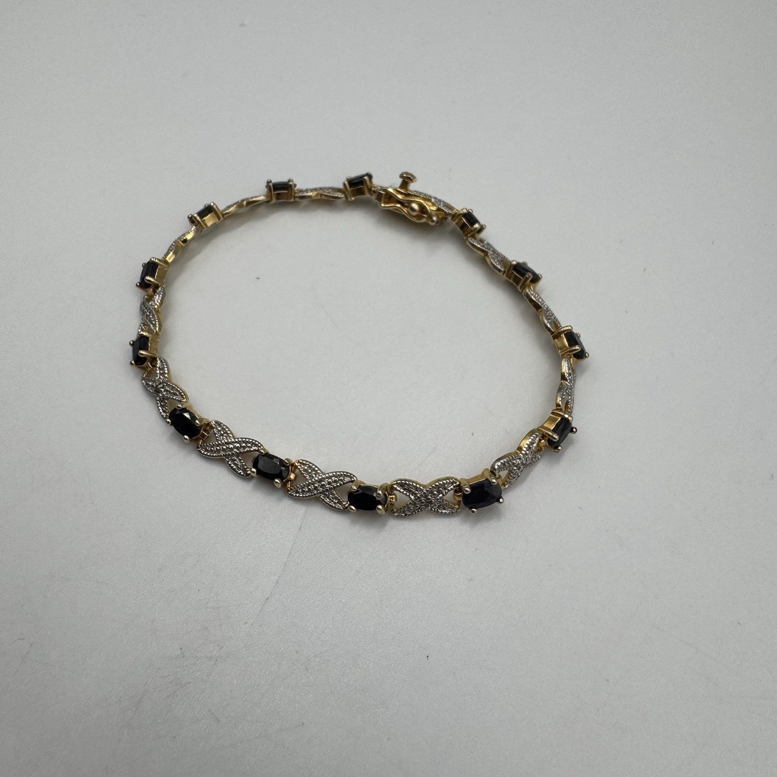 Sterling Dark Blue & Clear CZ Stones DBJ Marked Gold Toned Sz 7″ Bracelet 8g