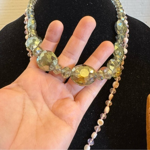 Lot of 4 Vintage Clear Crystal Cut Faceted Glass Bead Necklaces & Bracelets Set