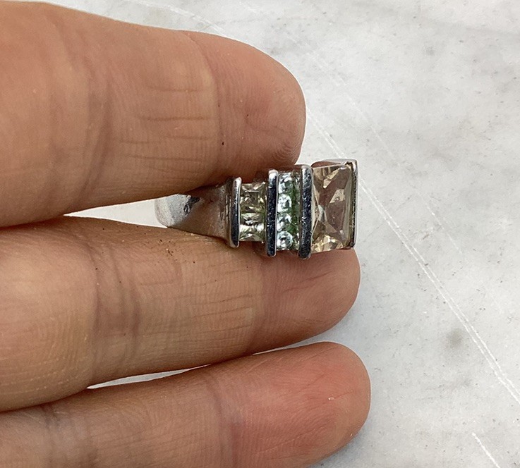 Vintage FAS 925 Sterling Silver Champagne Citrine CZ Cubic Zirconia Ring Size 7
