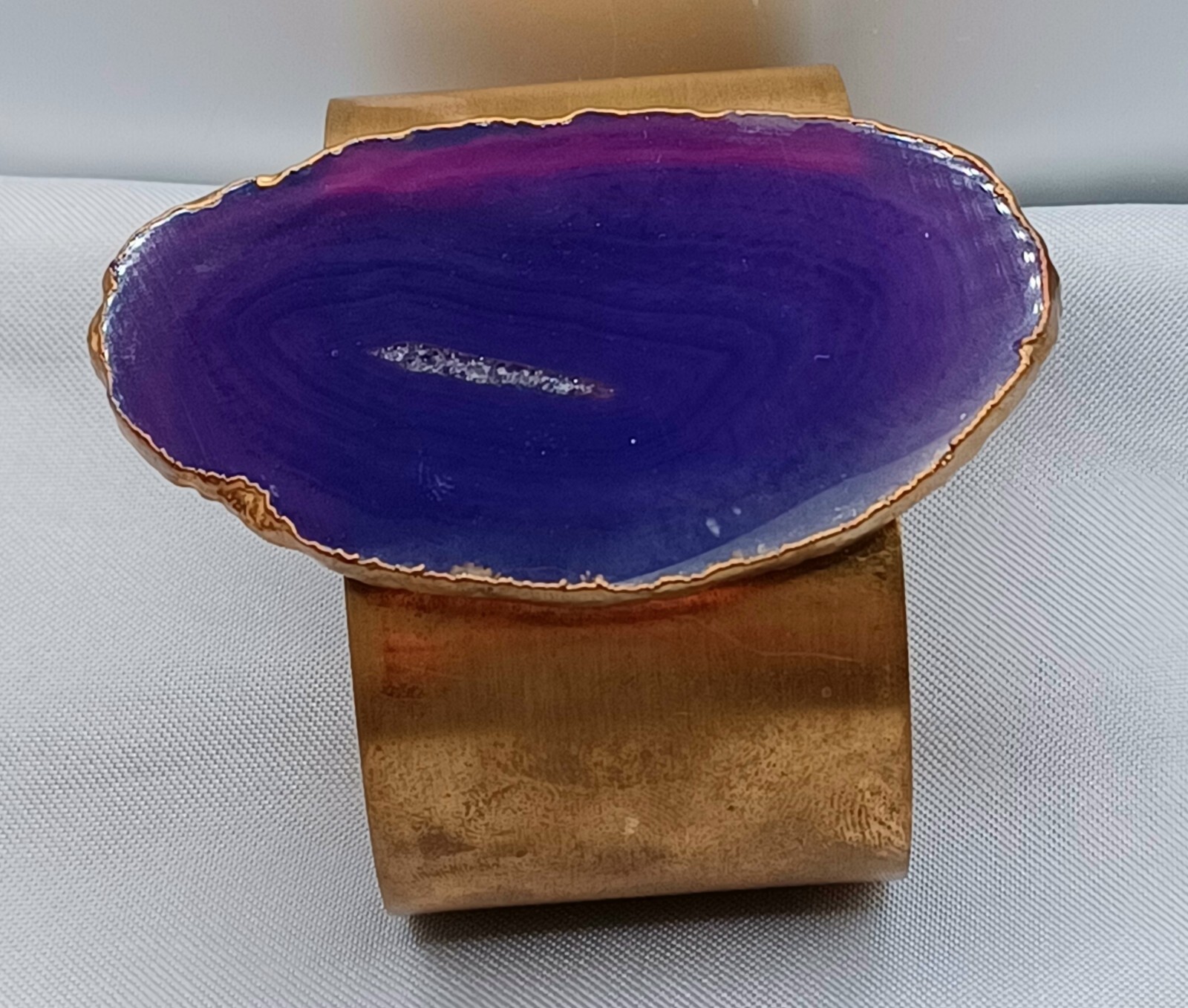 Purple Geode Cuff Bracelet Brass Wide Violet Purple Stone Handmade Statement 6.5
