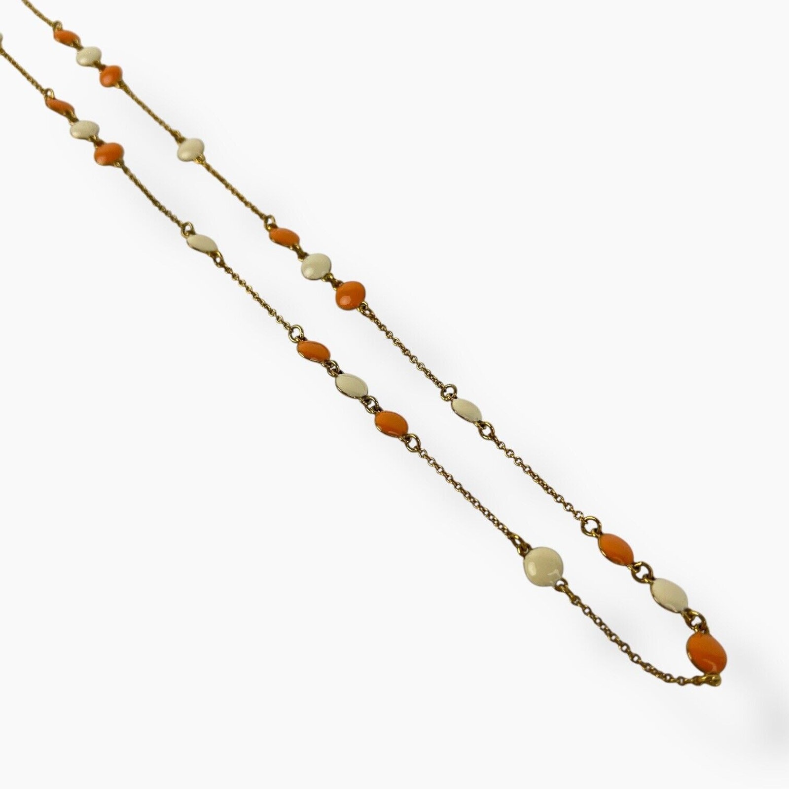 Necklace By Luxe Retro Beveled Orange Cream Enamel Dots Delicate Gold Tone Chain