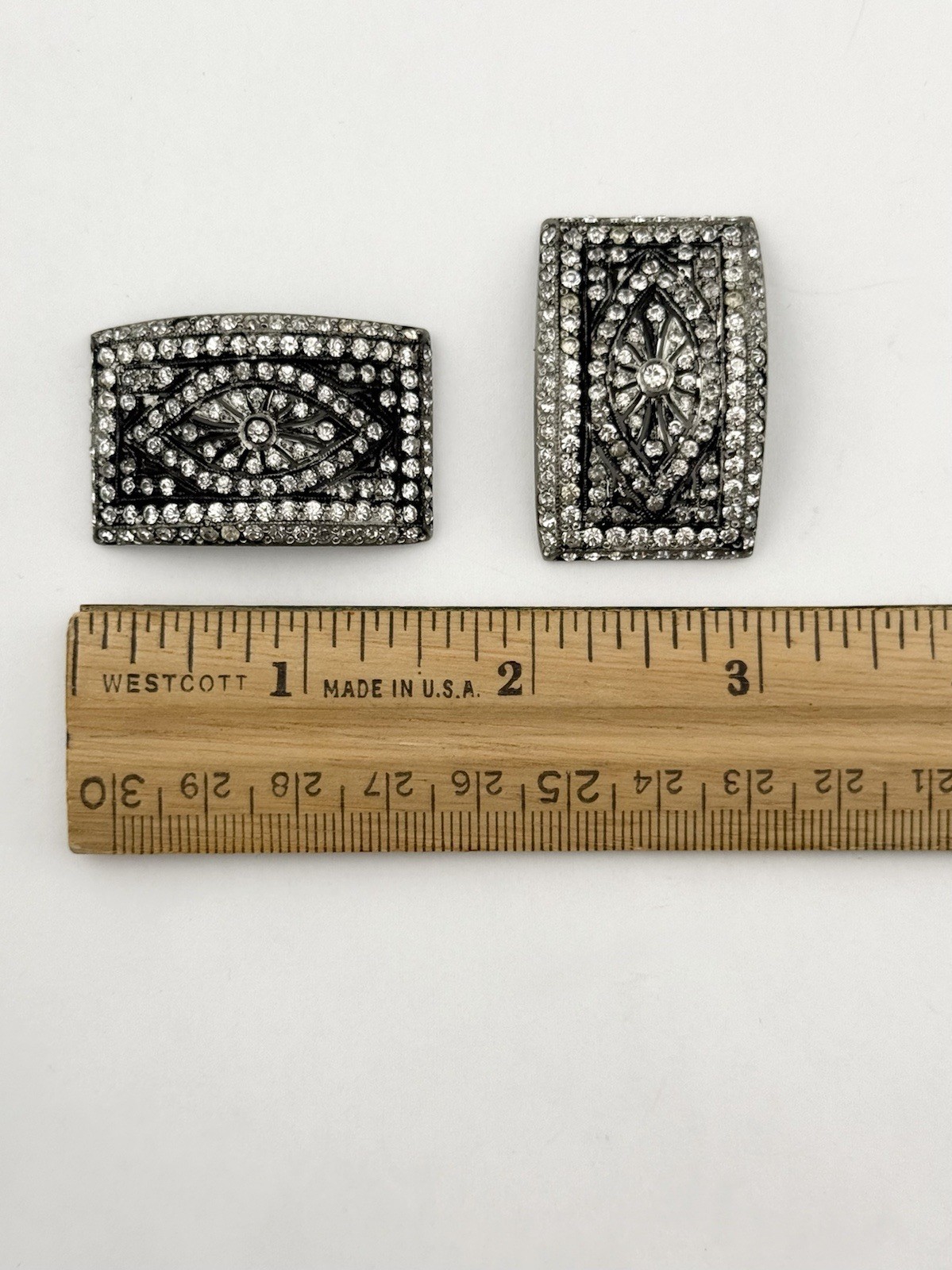 Vintage Fishson Henry Fishel & Son Silverite Buckles W/ Rhinestones