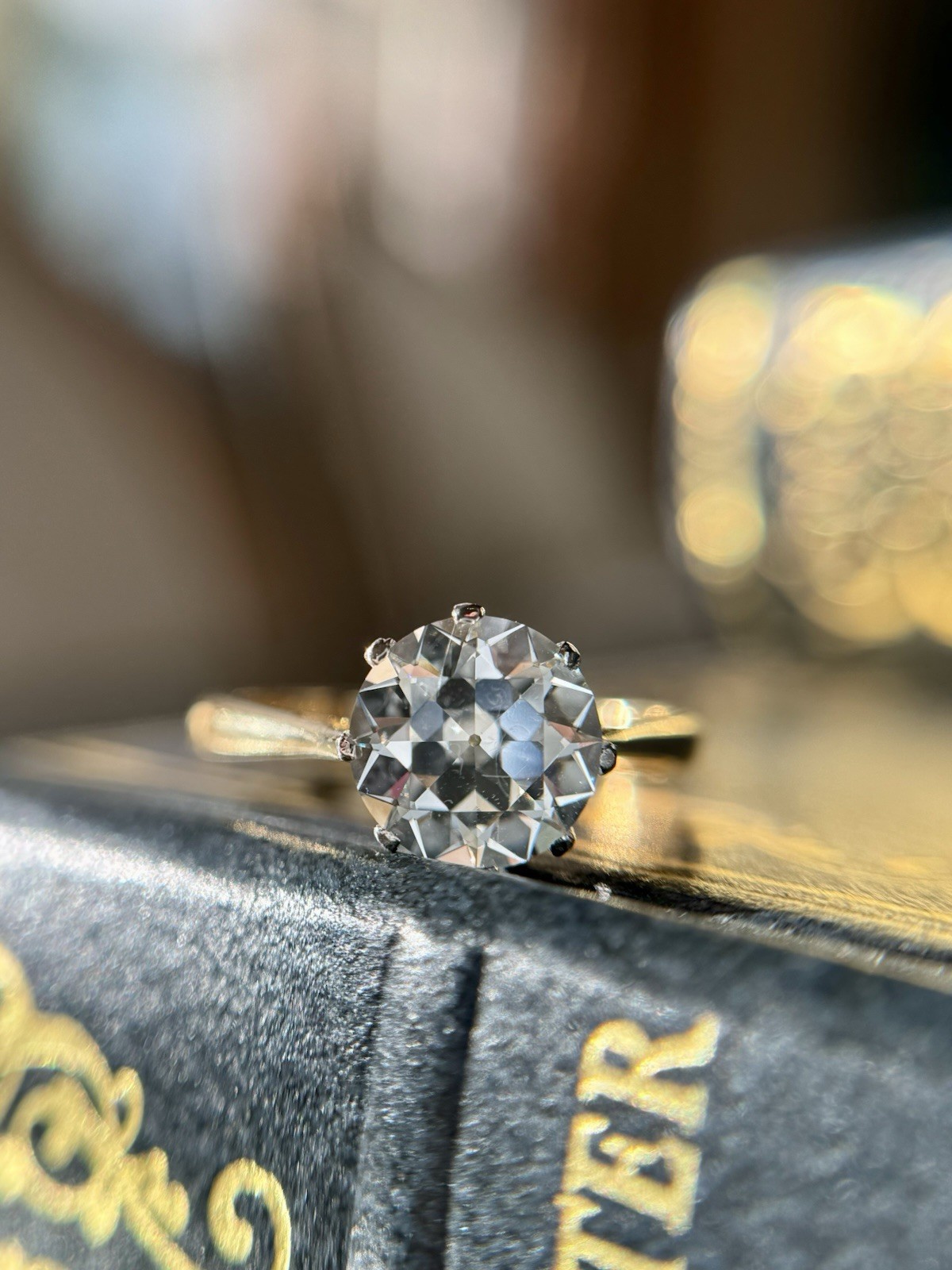 Vintage 18k Gold 2.35 carat Old European Cut Diamond Engagement Ring
