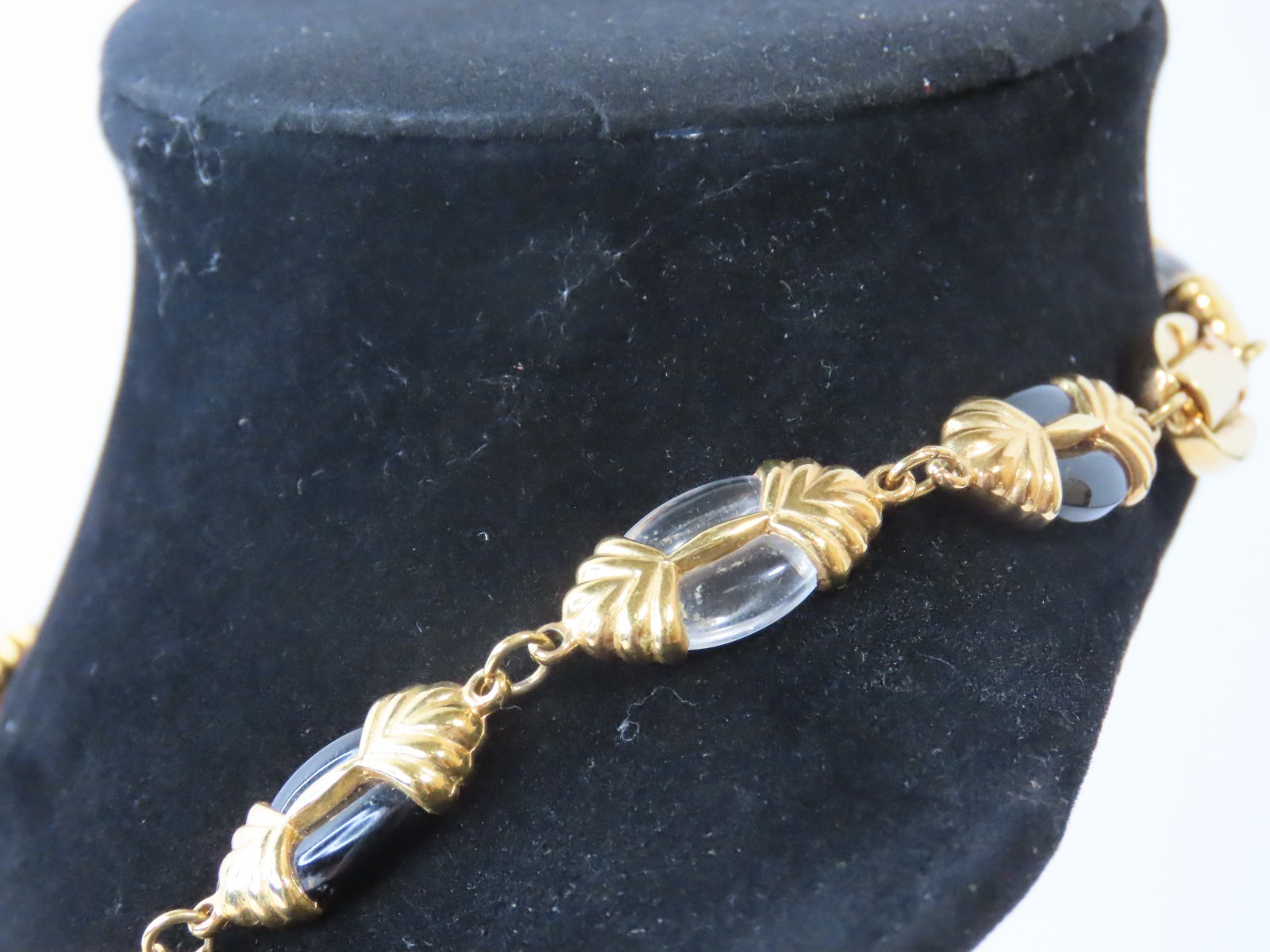Swarovski Black & Clear Crystal Oval Bead Necklace Gold-tone w/Swan Mark 24″