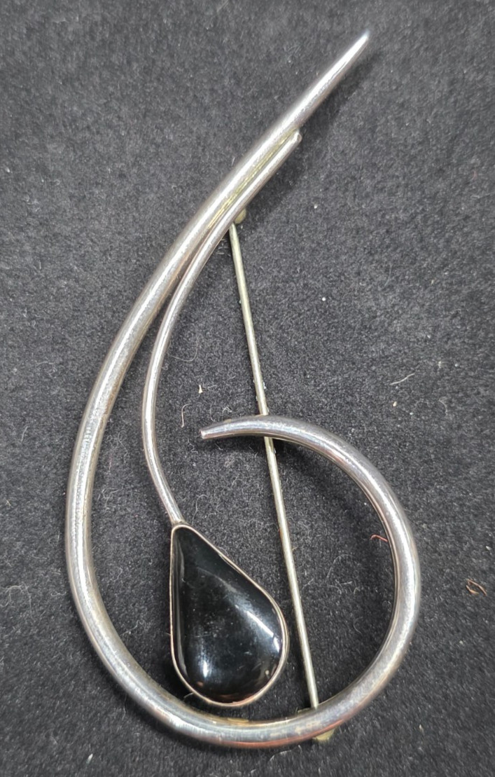 Mexico Sterling Silver Fashion Pin Black Stone