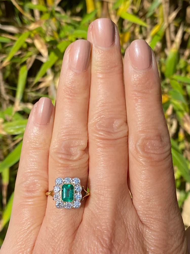 Art Deco 2.40 Ct Natural Emerald Vintage Engagement Ring 14K Yellow Gold FN