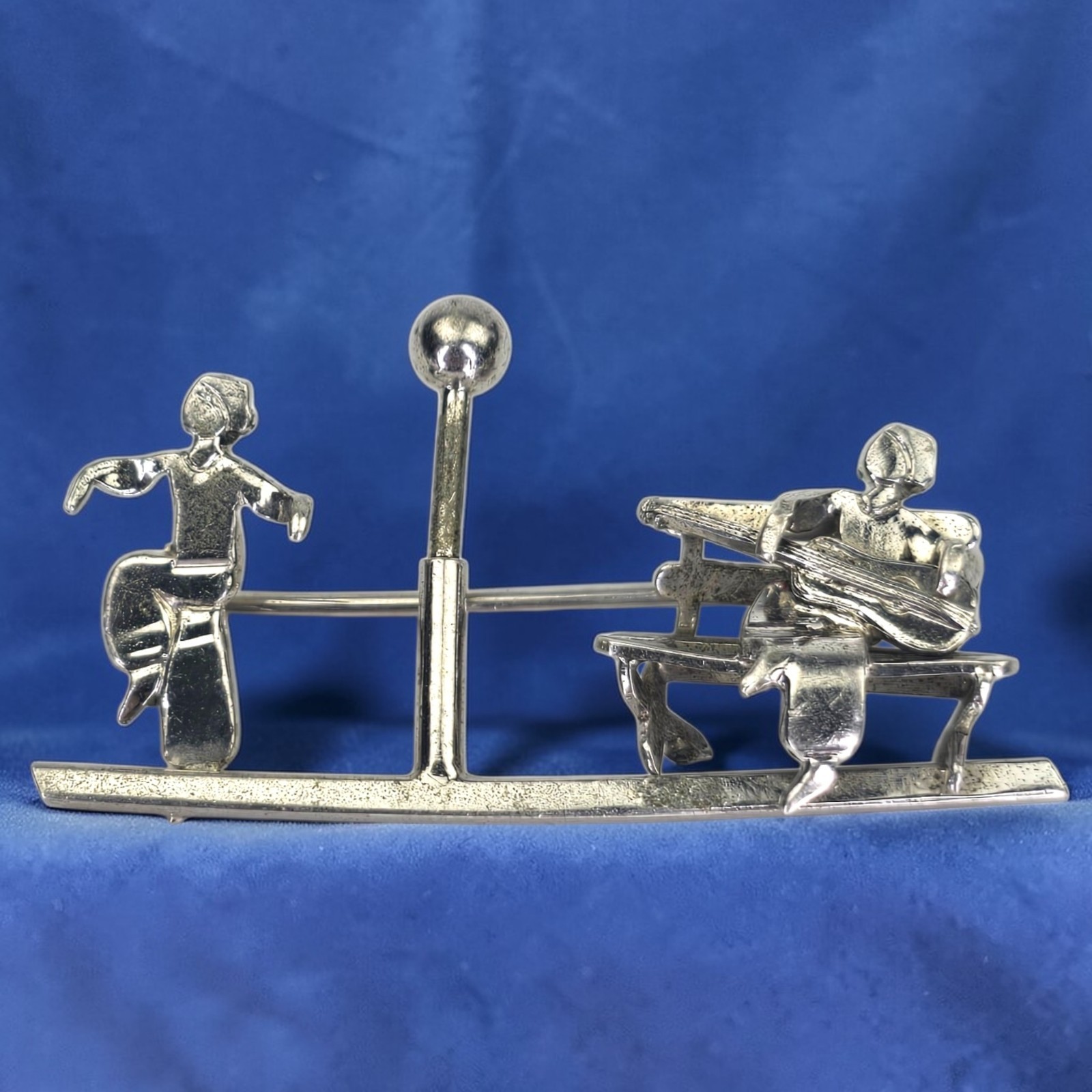 Antique Sterling Silver Whimsical Musician Guitar Dancer Artisan Crafted Brooch