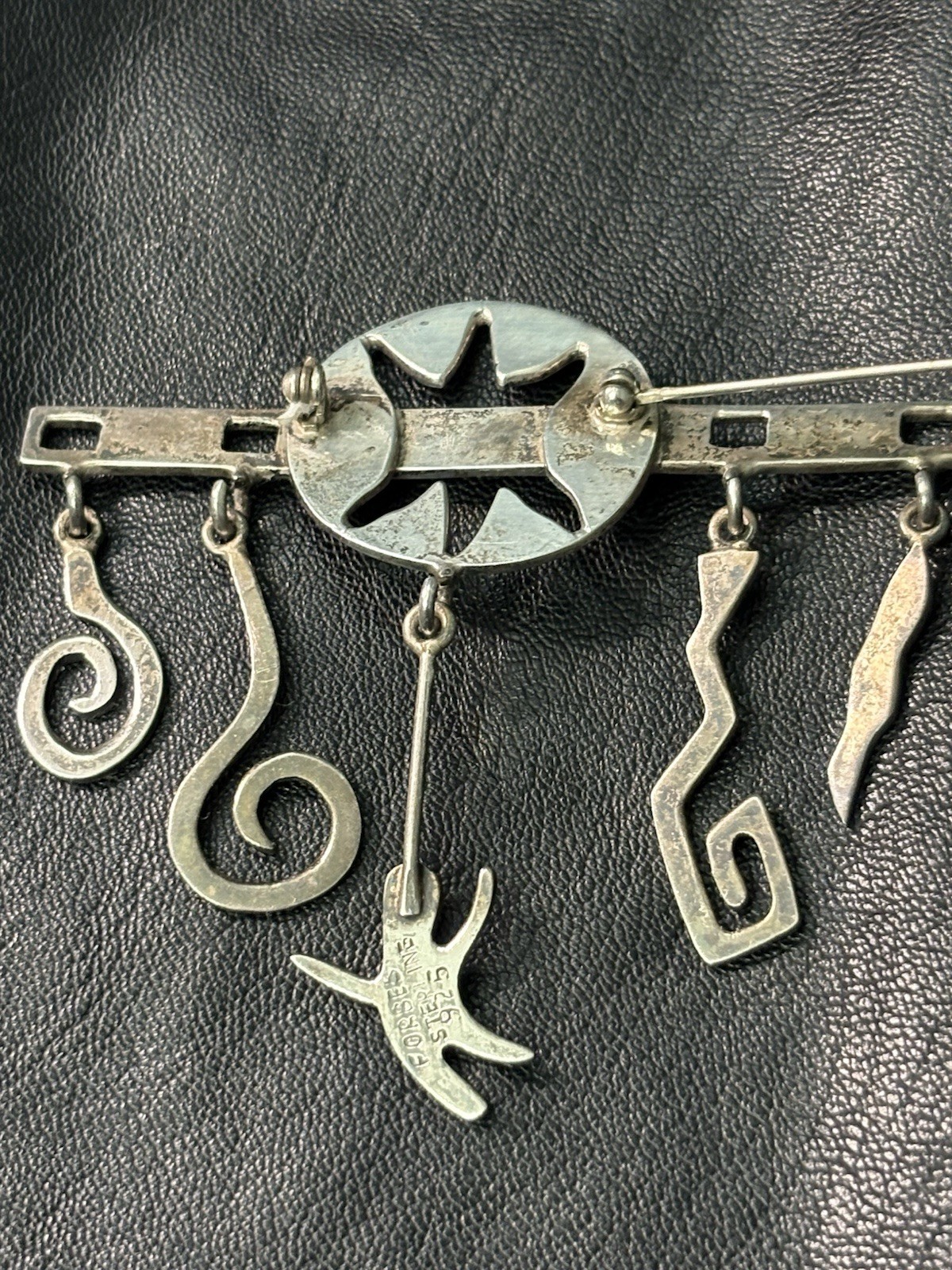 Vintage Forbes Sterling Silver Charm Brooch Turtle Star Sea Life Swirl 17g 2.8”