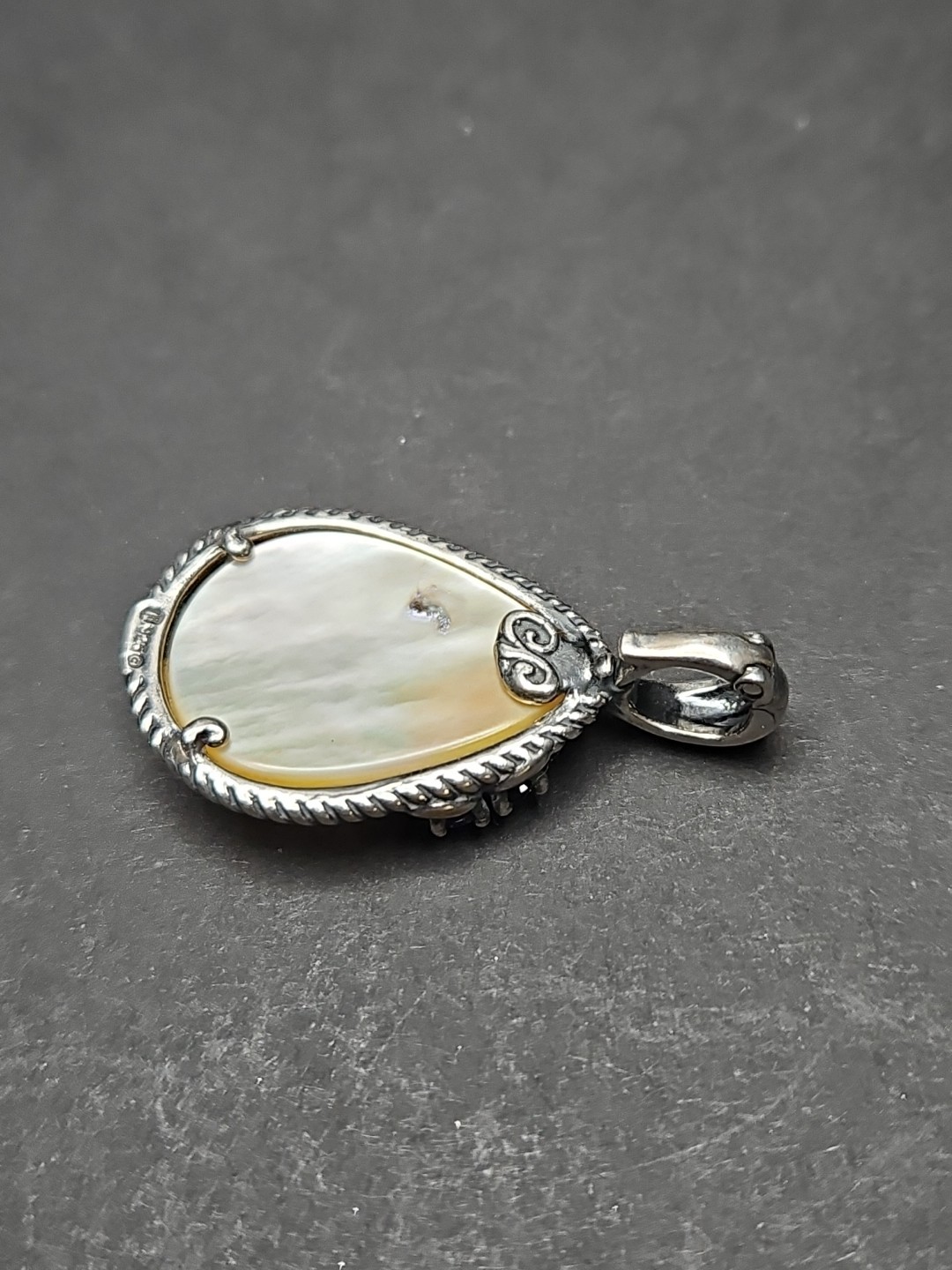 Carolyn Pollack Gold Mother of Pearl Multi Gemstone Flower Pendant 925 VINTAGE