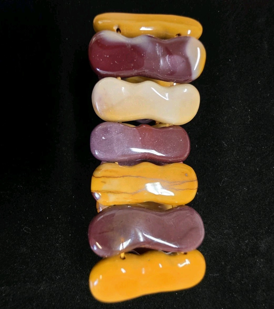 Mookaite Jasper Stretch Bracelet Peanut Shaped Polished Stones Brown Pink Red