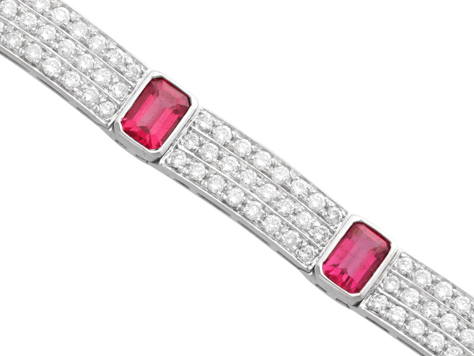 7.80Ct Pink Tourmaline and 6.72Ct Diamond 18k White Gold Bracelet Circa 1990