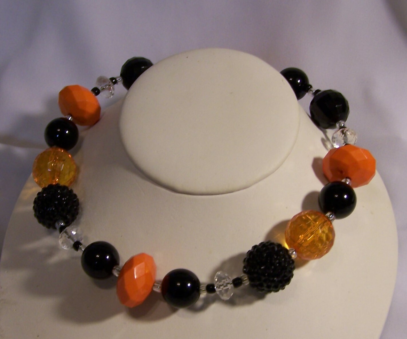 Vintage Lucite Necklace Halloween-Orange Black Clear-Signed Udazzle Design