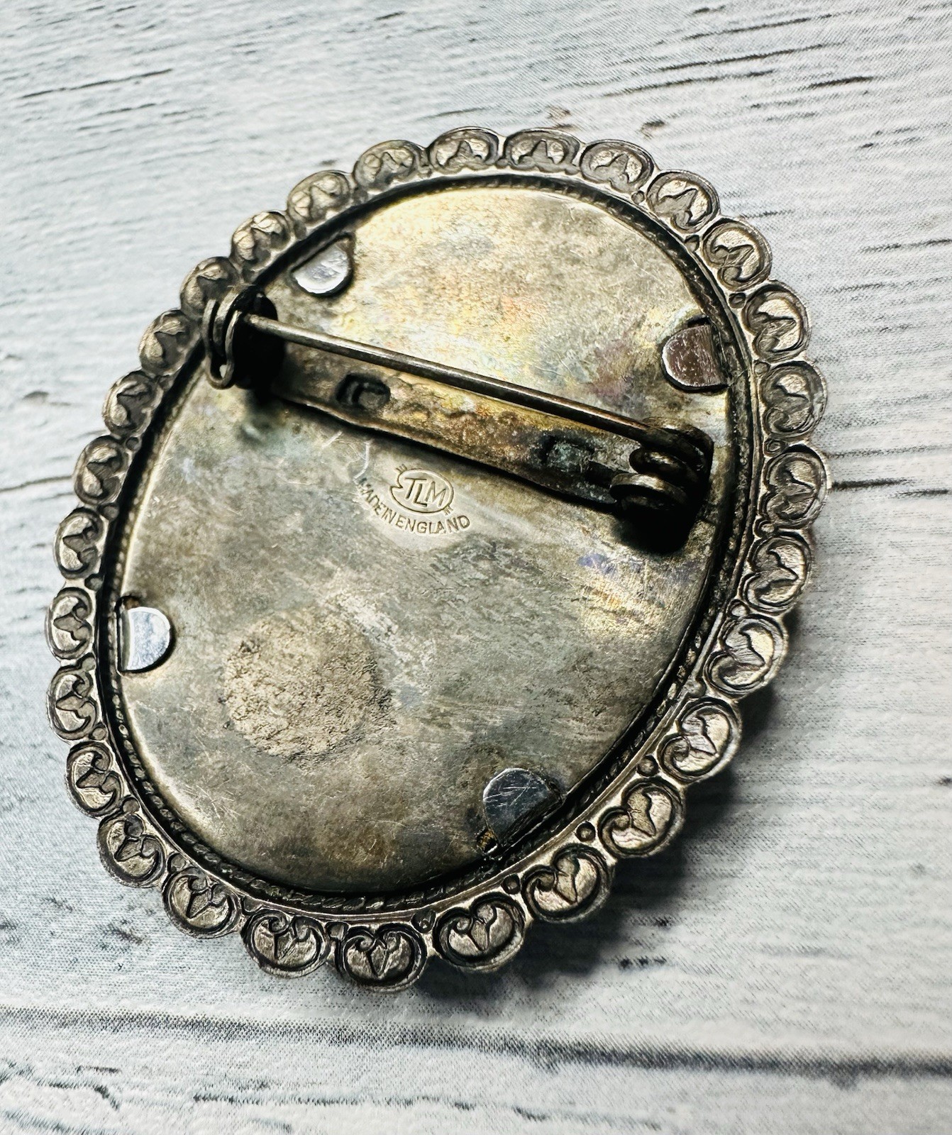 Vintage TLM Signed Yellow Floral Silver Toned Brooch