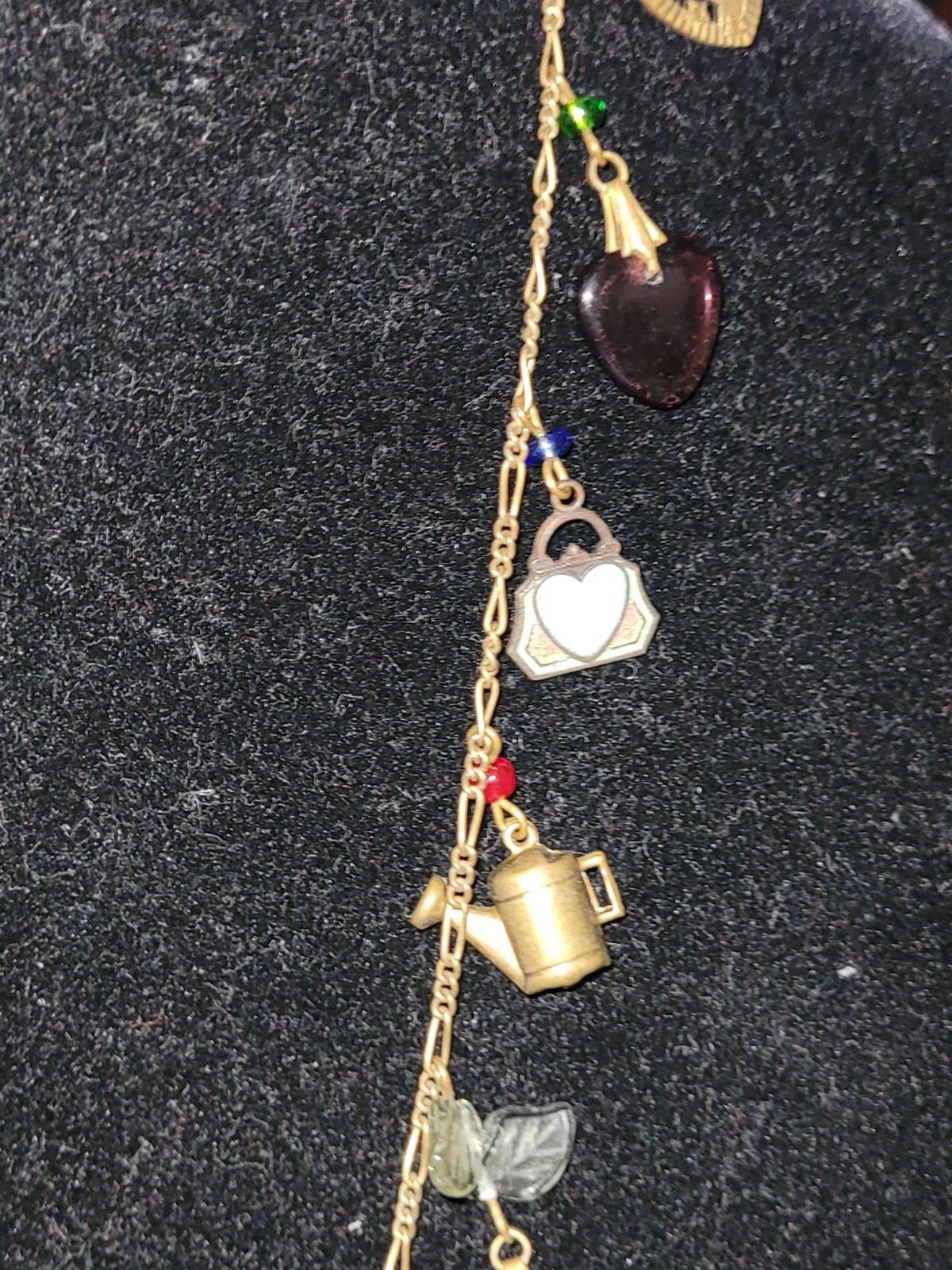 Vintage Glass Works Studio Glass Hearts Charm Chatelain Style Pendant Necklace