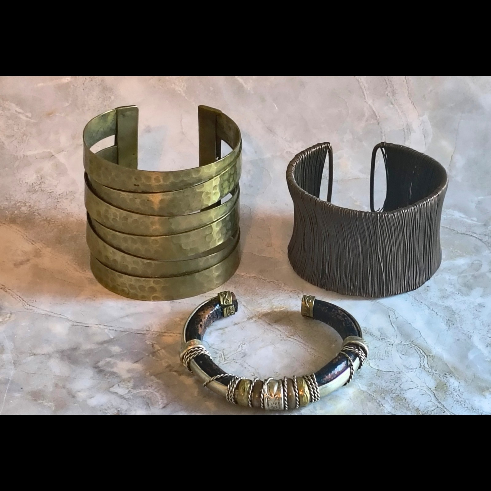 Vintage Artisan Ethnic Tribal Boho Wide Cuff Bracelet Lot Brass Silver Copper
