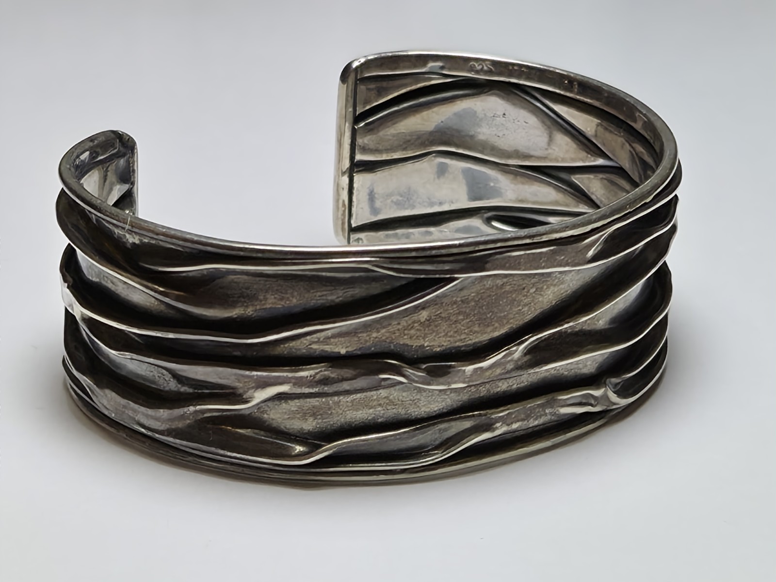 Modernist / Brutalist Style .925 Sterling Silver Cuff Bracelet