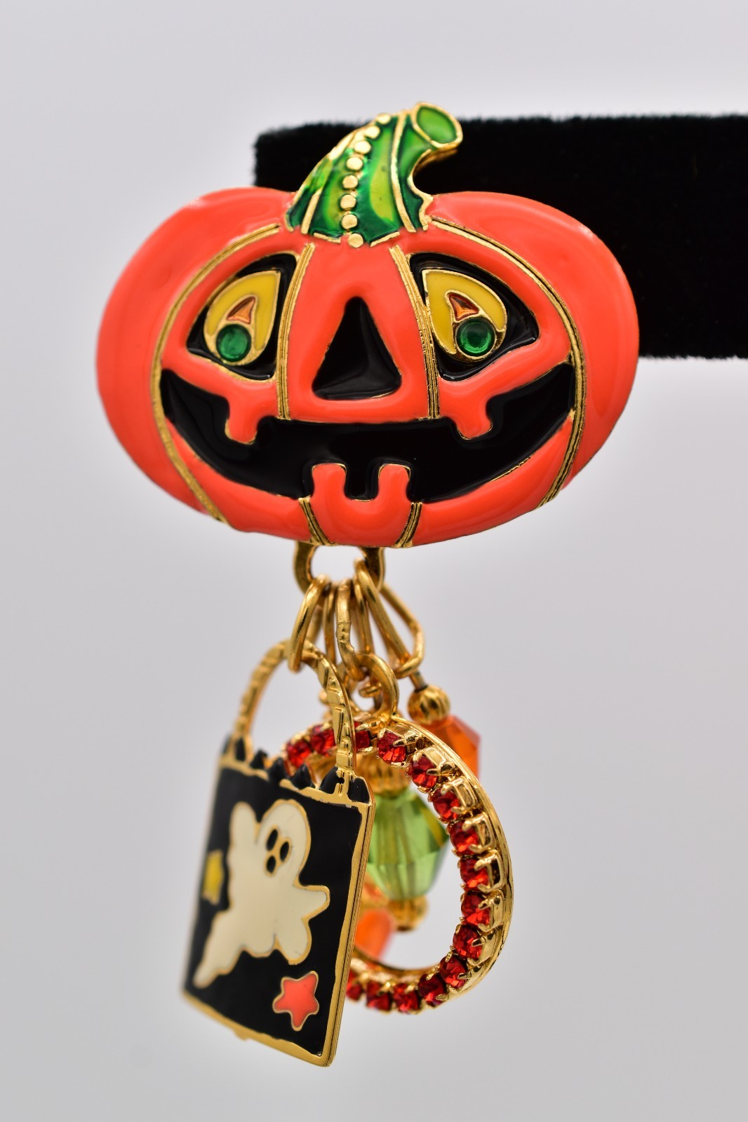 Lunch at The Ritz Halloween Pumpkin Ghost Candy Corn Charm Earrings Signed Bin1