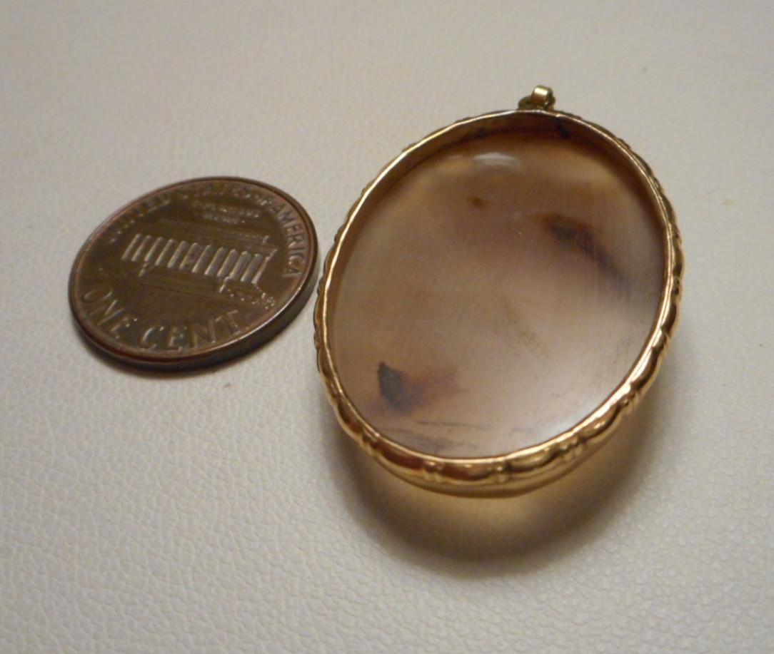 Vintage Gold-Filled Oval Pendant w Mottled Tan White Brown Agate Cabochon
