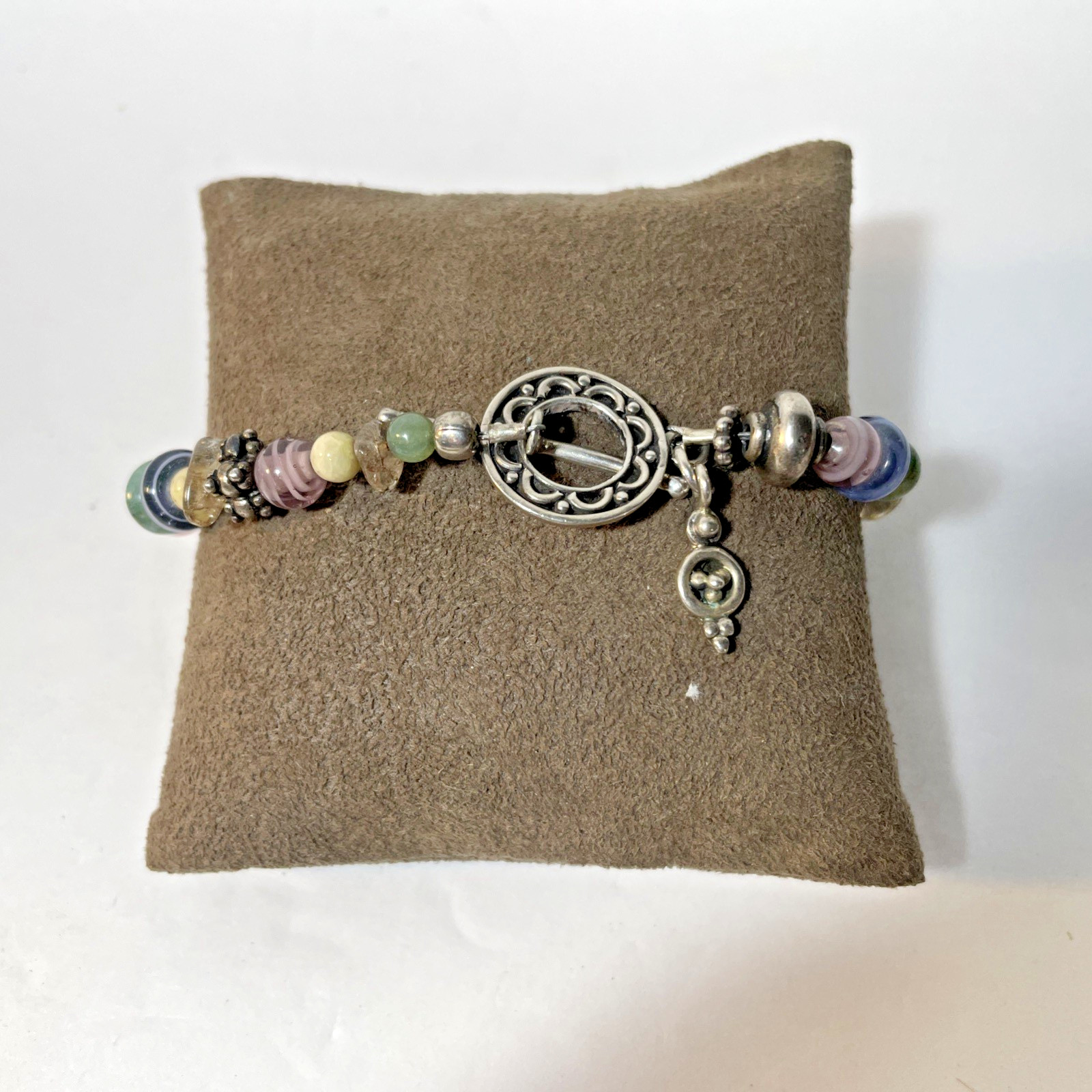 Vintage Sterling Silver Pastel Colors Beaded Bracelet Southwest Toggle Clasp 8″