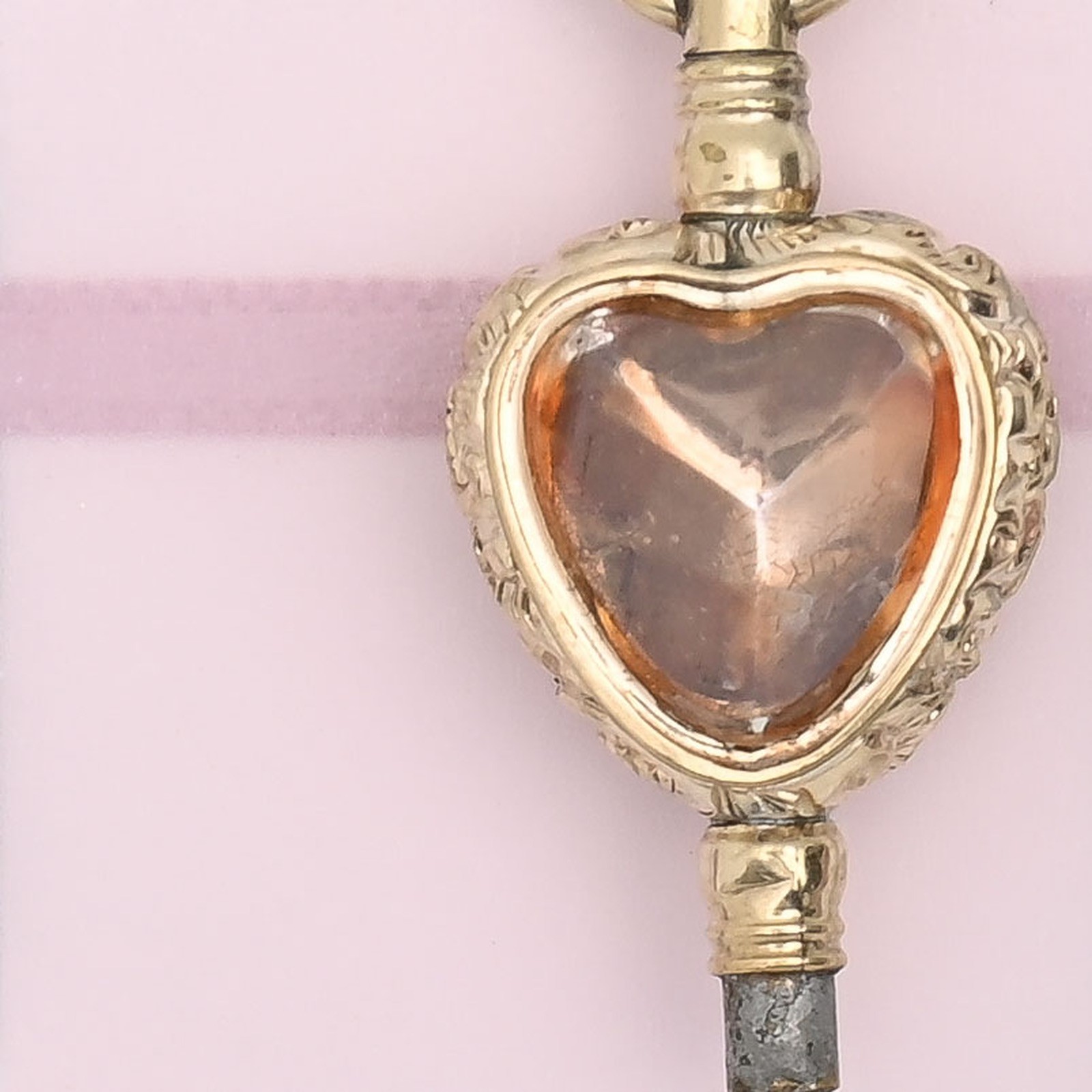 Antique Victorian HEART Peach & Bloodstone Gold Filled Key Fob Charm Pendant