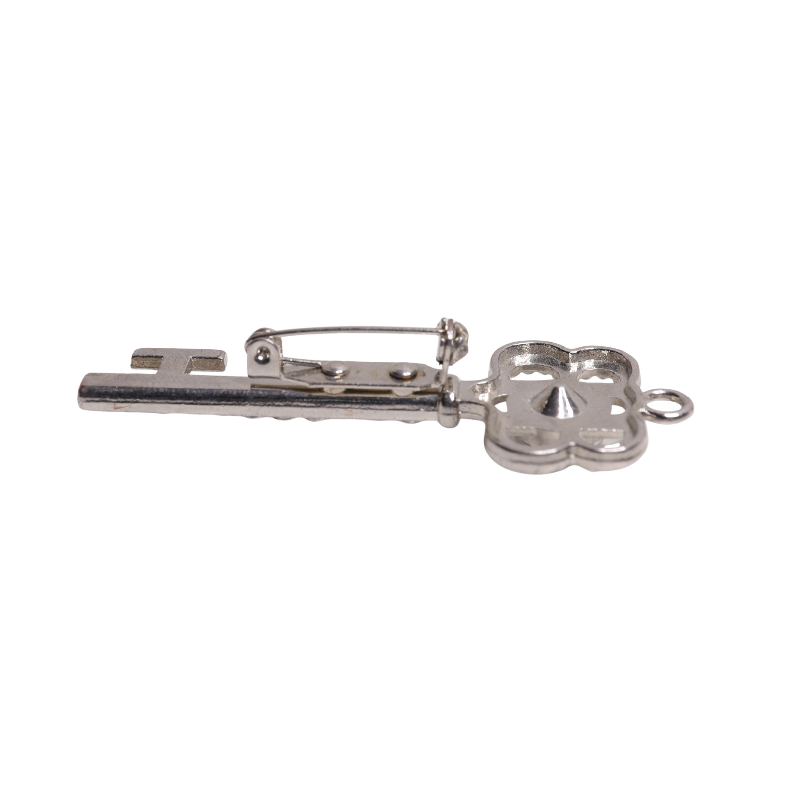 Faux Rhinestone Skeleton Key Brooch Plastic Pin – Safety Pin Clasp 2.5 Inches