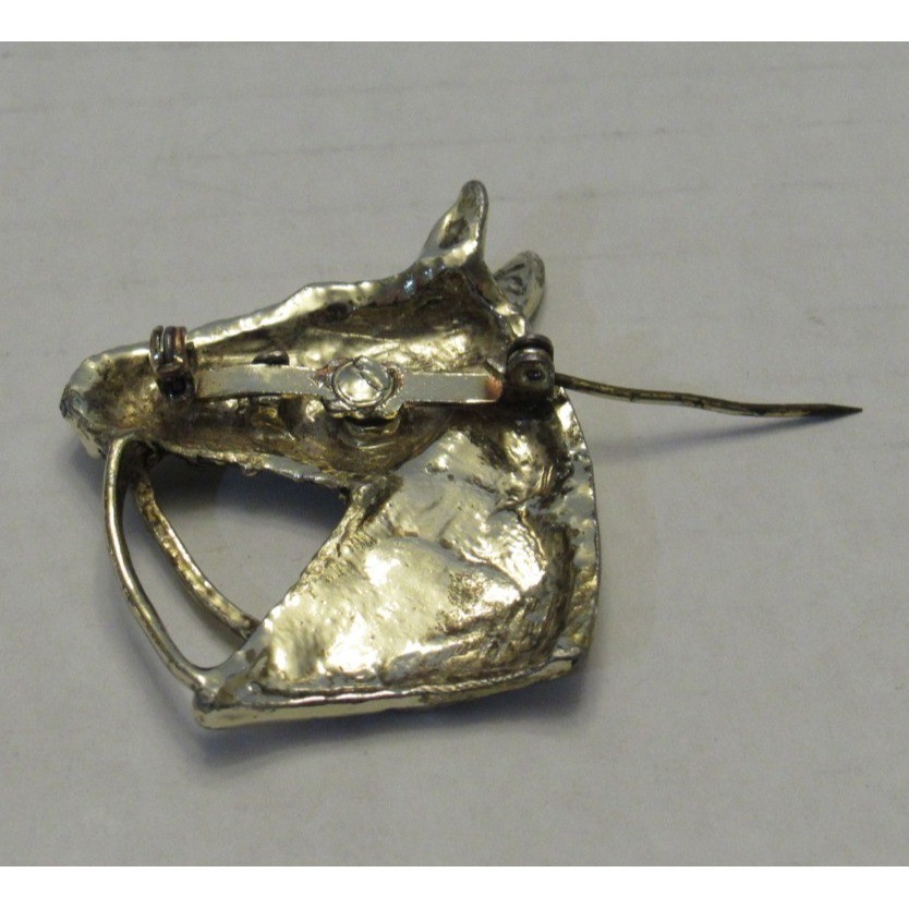 Vintage Equestrian Horse Head Pin Brooch Silver Tone Costume Rodeo Cowgirl