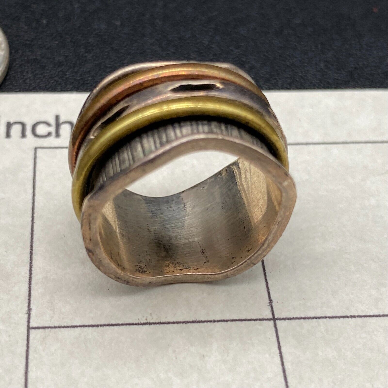 Vintage Mixed Metal Spinner Ring Sterling Silver Ring Size 7