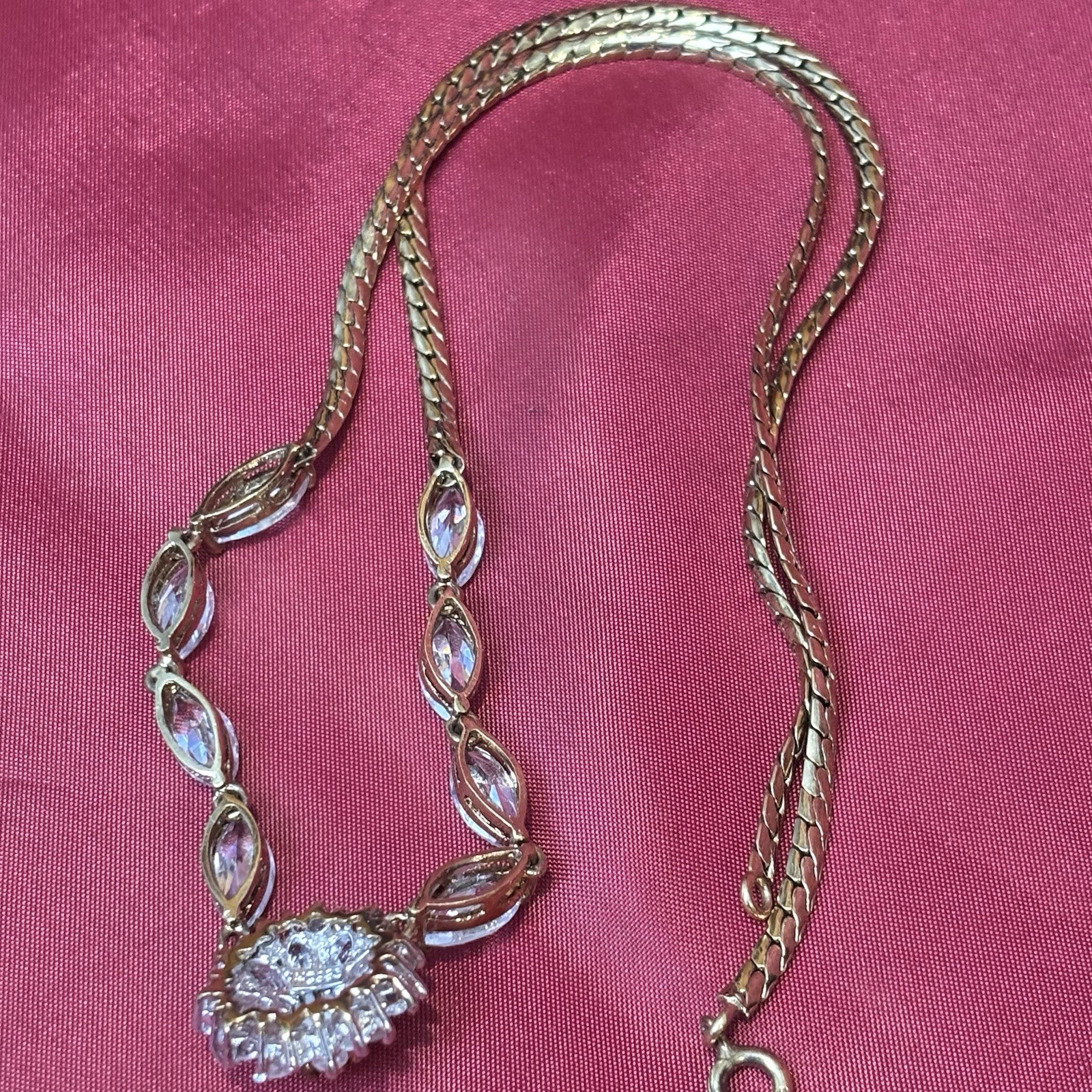 Vintage Vermeil Sterling Hc White Tourmaline Festoon Necklace Art Glass Opal