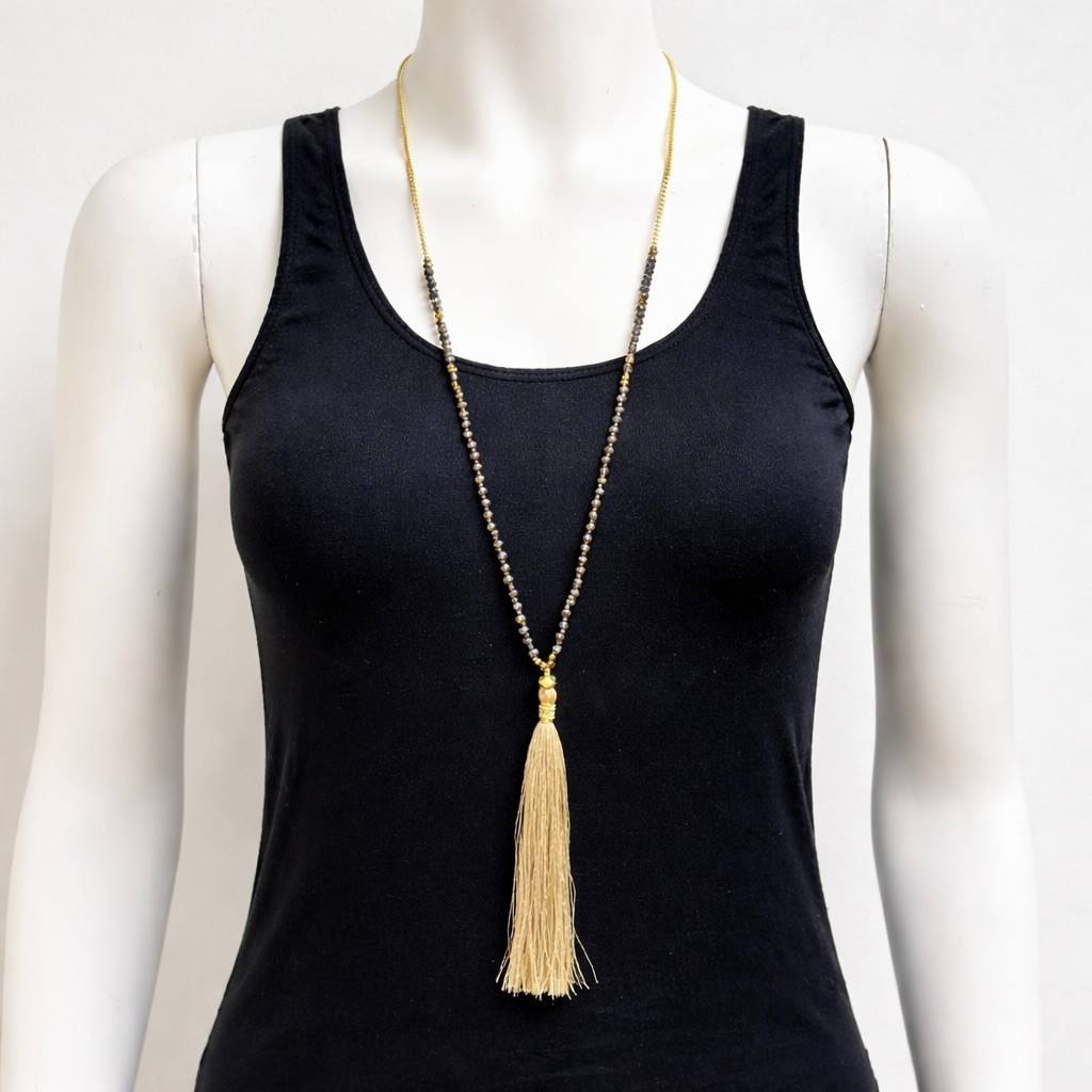 Nakamol Boho Gold Tassel Necklace Long Beaded Chain Layering Statement Piece