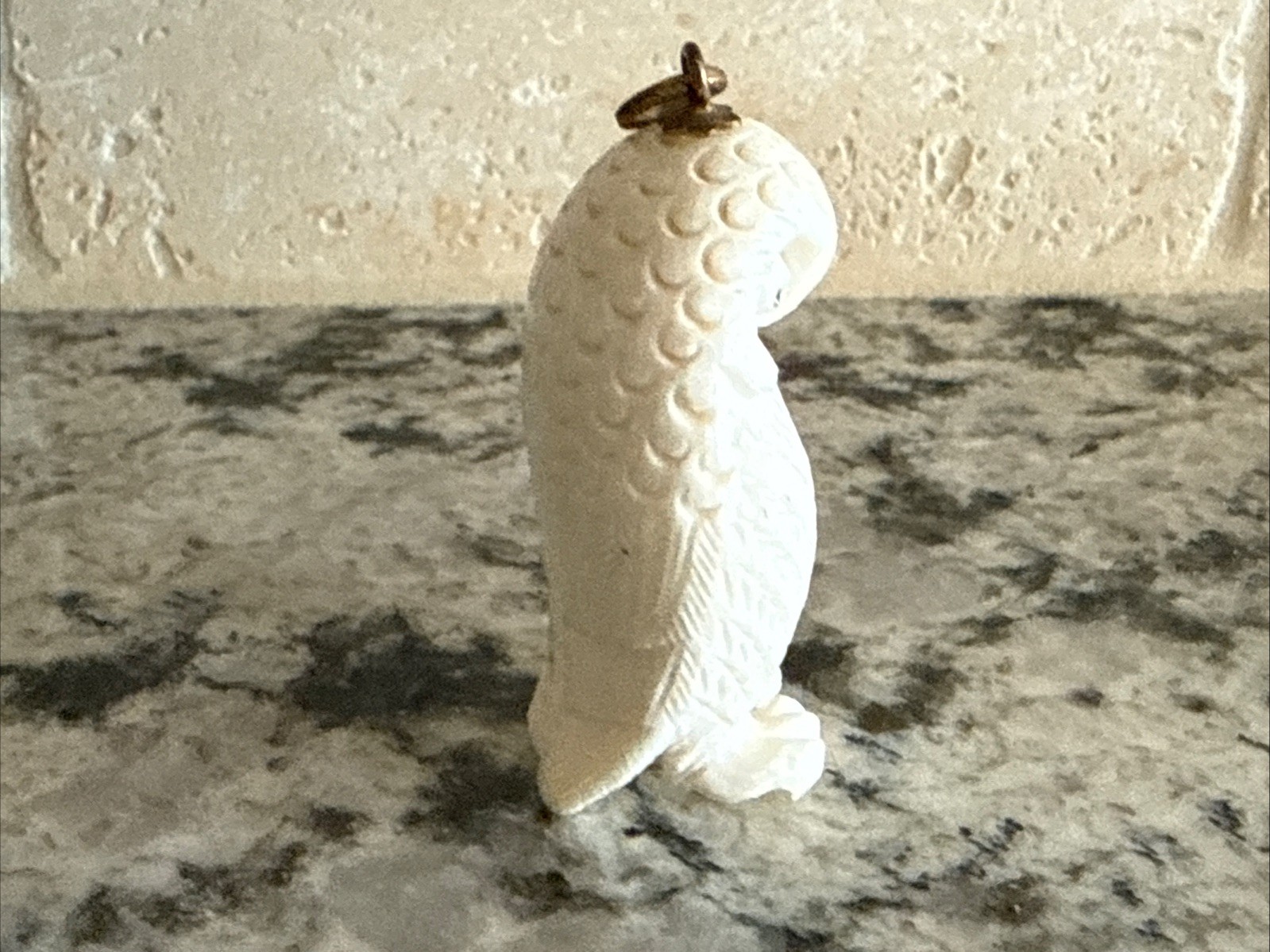Vintage Hand Detailed Carved White Owl Pendant Charm Wise Owl Masterful Artisan