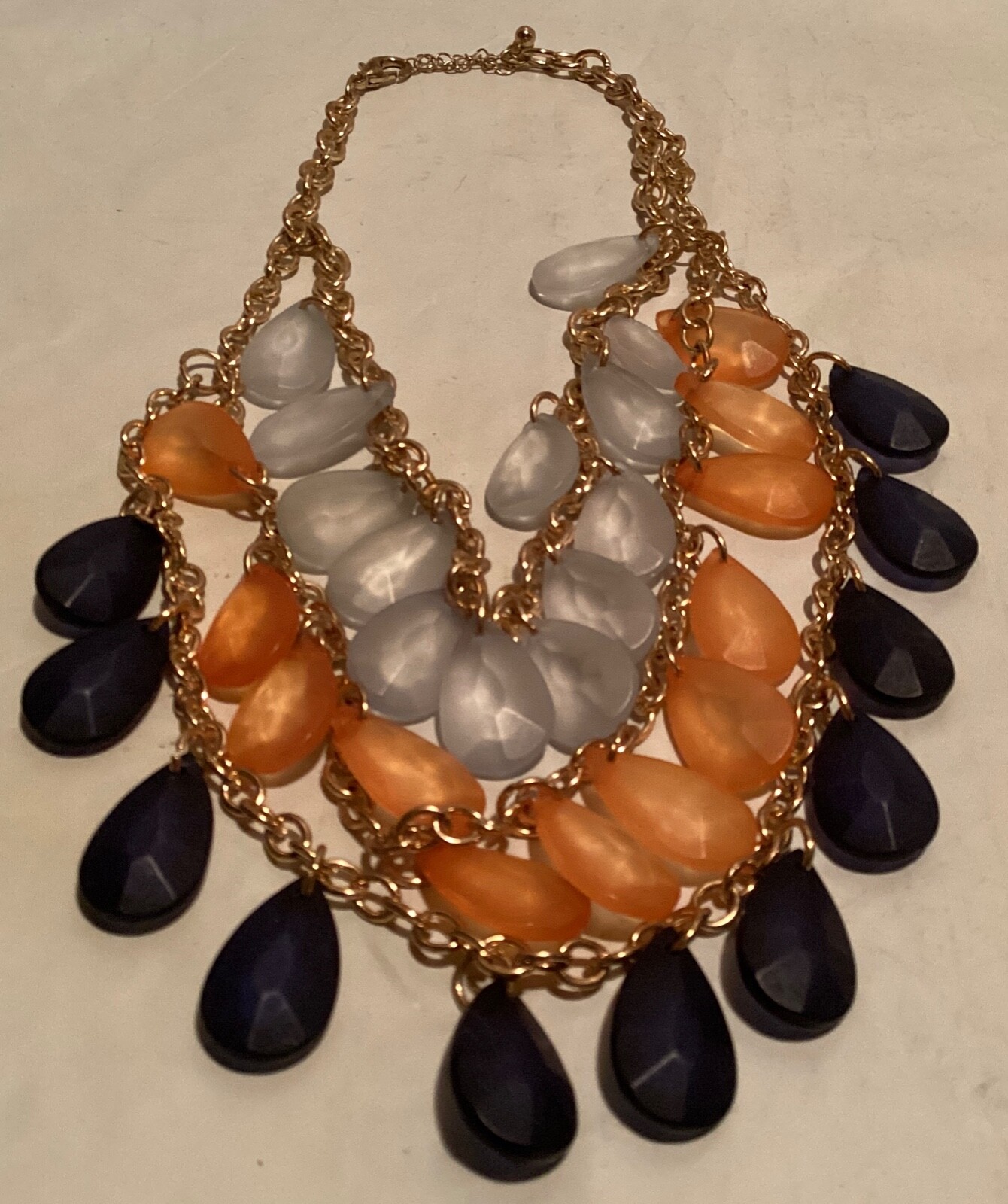 Sugarfix by Bauble Bar Orange Black Teardrop Statement Necklace 23″ USED