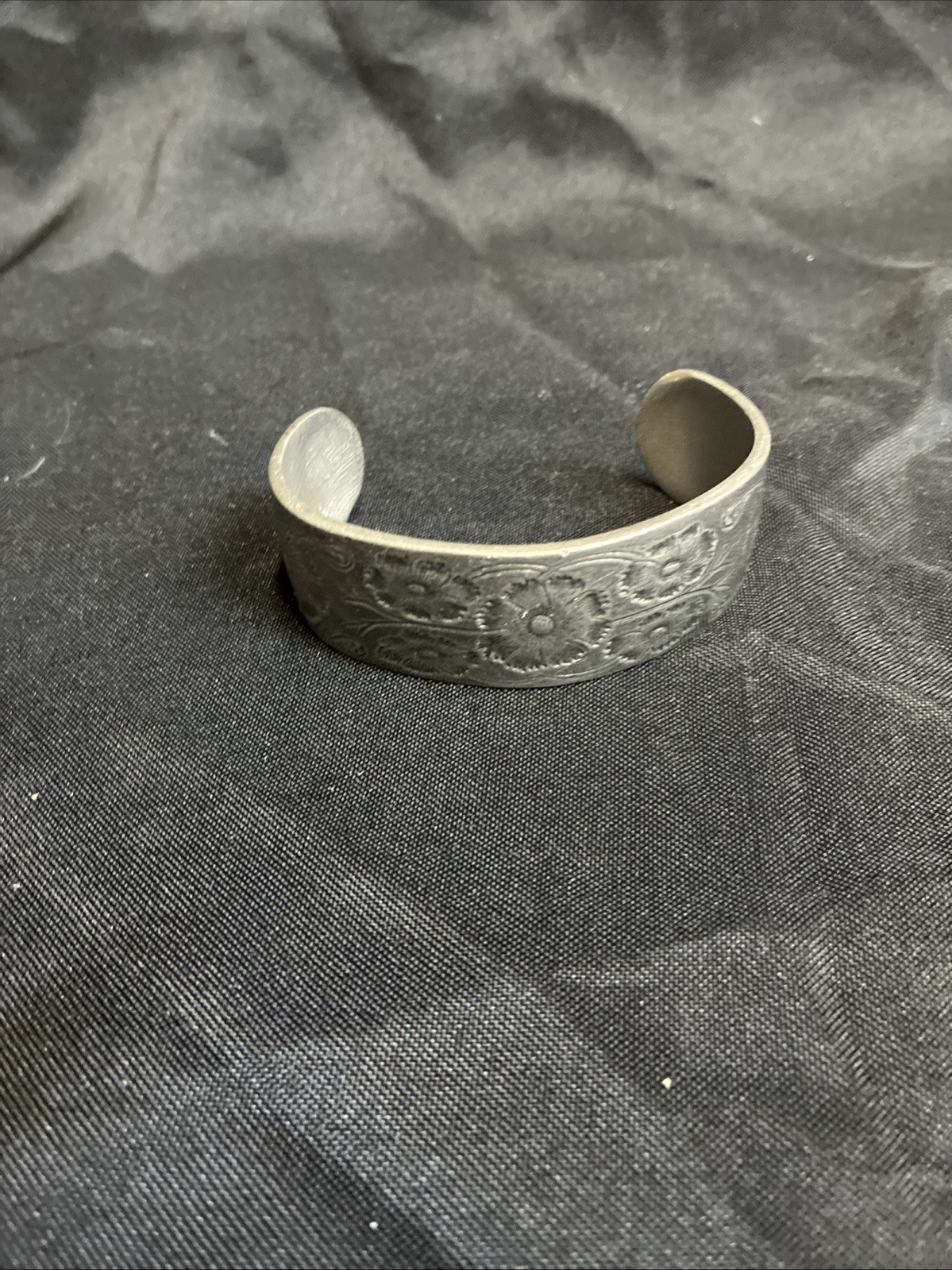 Vintage cuff bracelet marked Salisbury Pewter Engraved With ‘October’