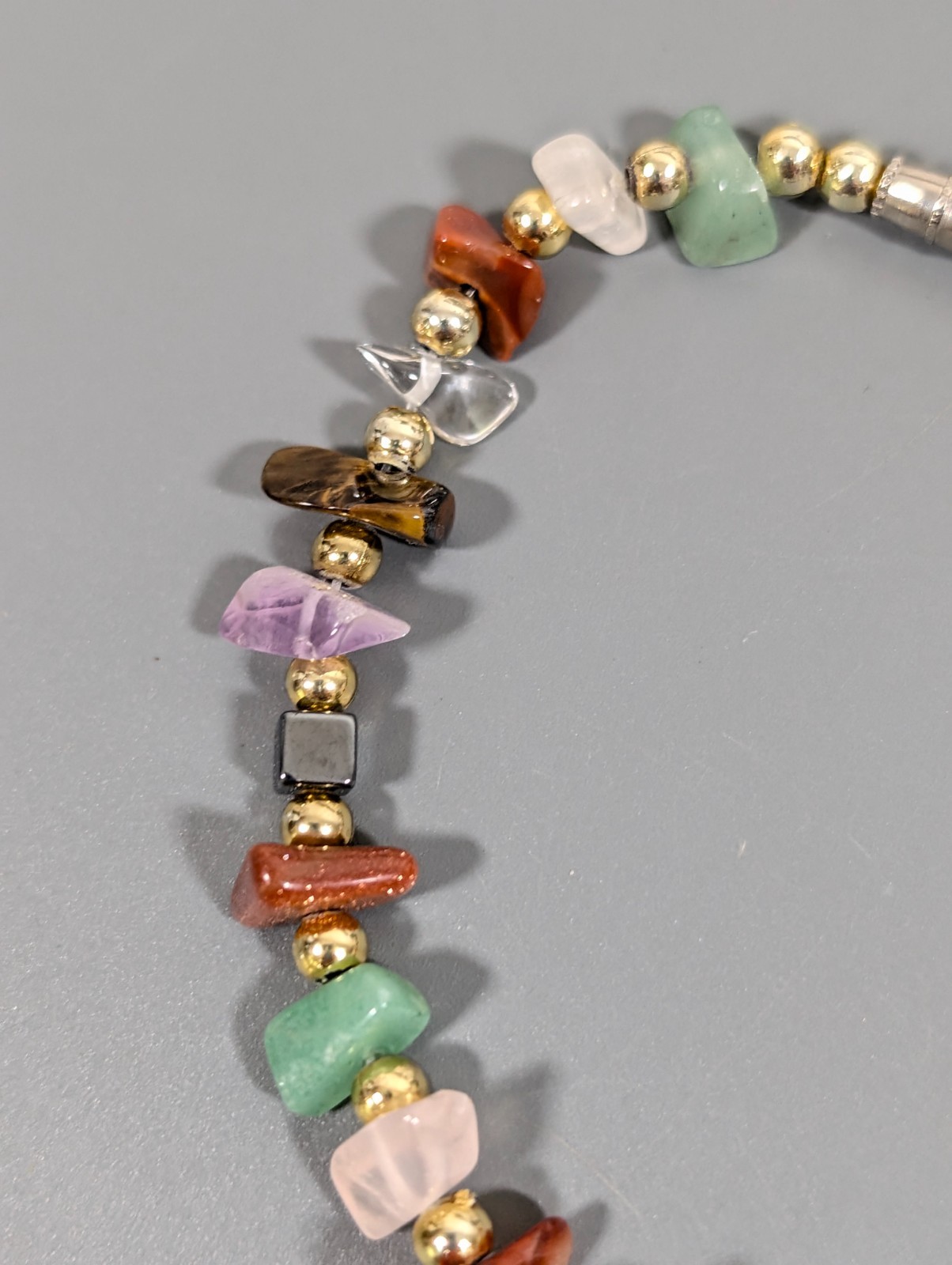Vitnage Gemstone Chip Bracelet Tigers Eye Amethyst Jadeite 7 in