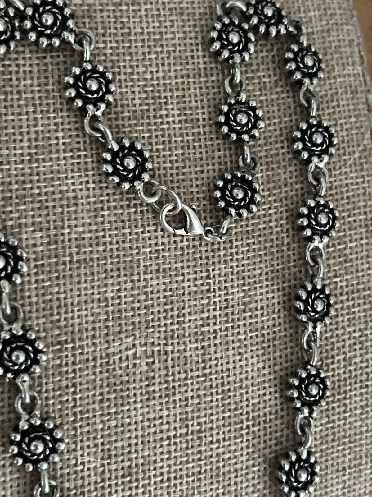 Vintage Boho Sunflower Floral Flower Link Bali Style Silver Necklace Unique 18”