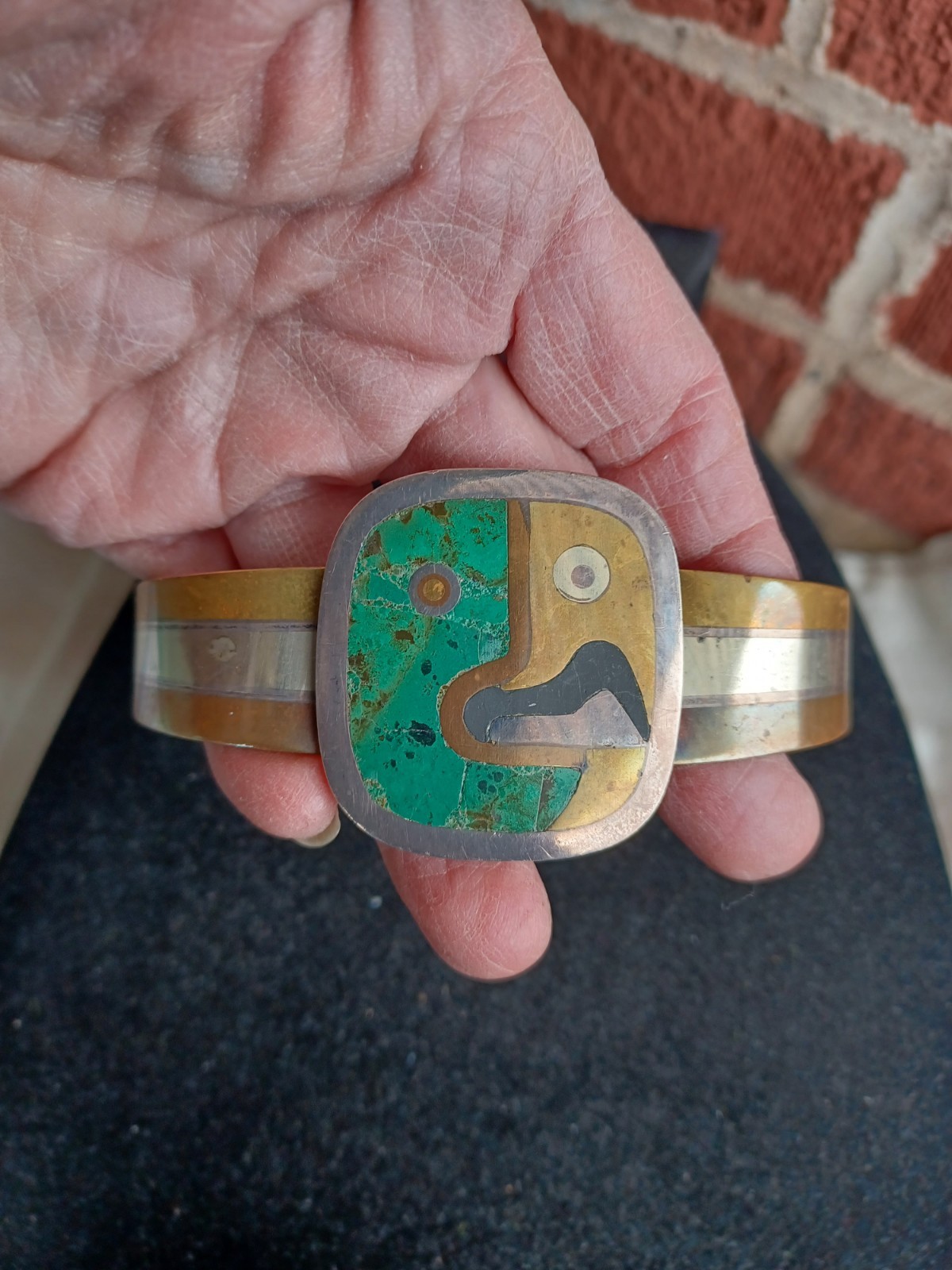 VINTAGE MODERNIST LOS CASTILLO METALES MEXICAN MIX METAL SILVER PARROT BRACELET