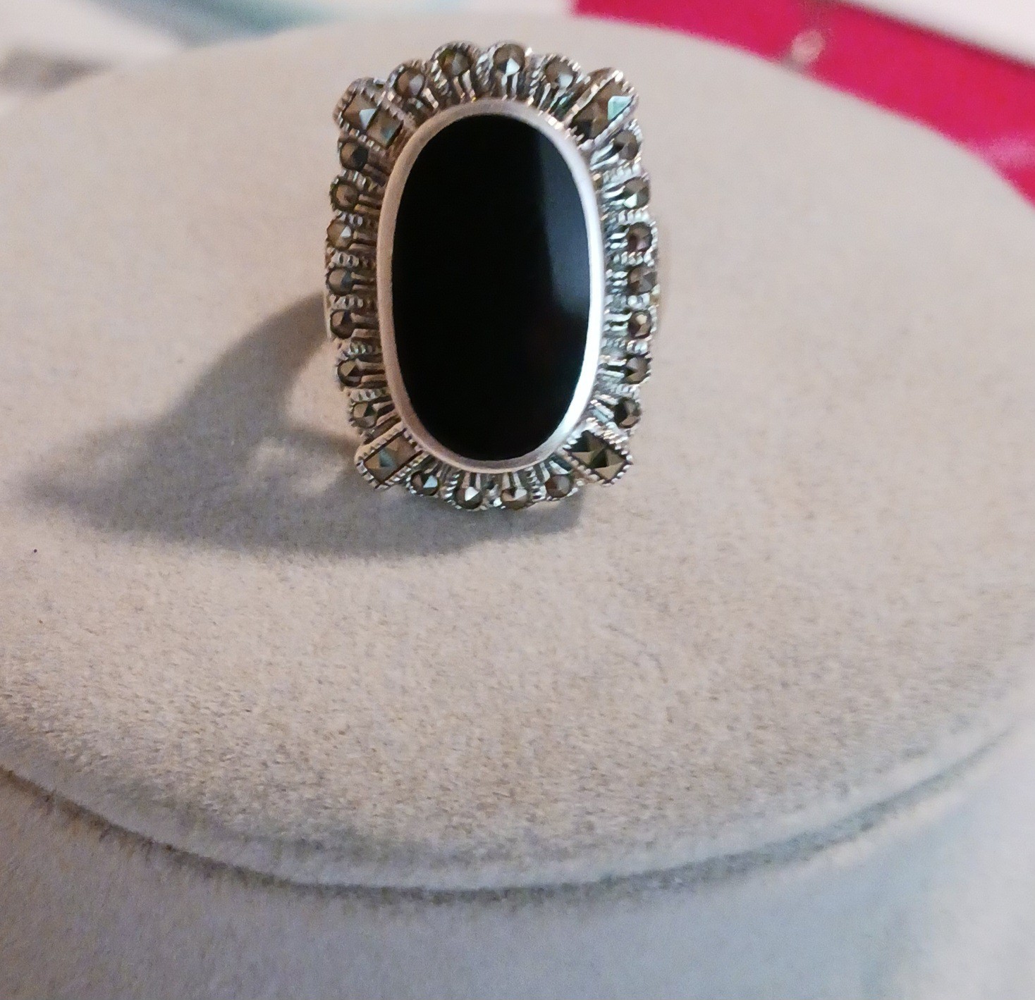 Vintage Black Onyx Ring Sterling Silver With Small Stones Size 8