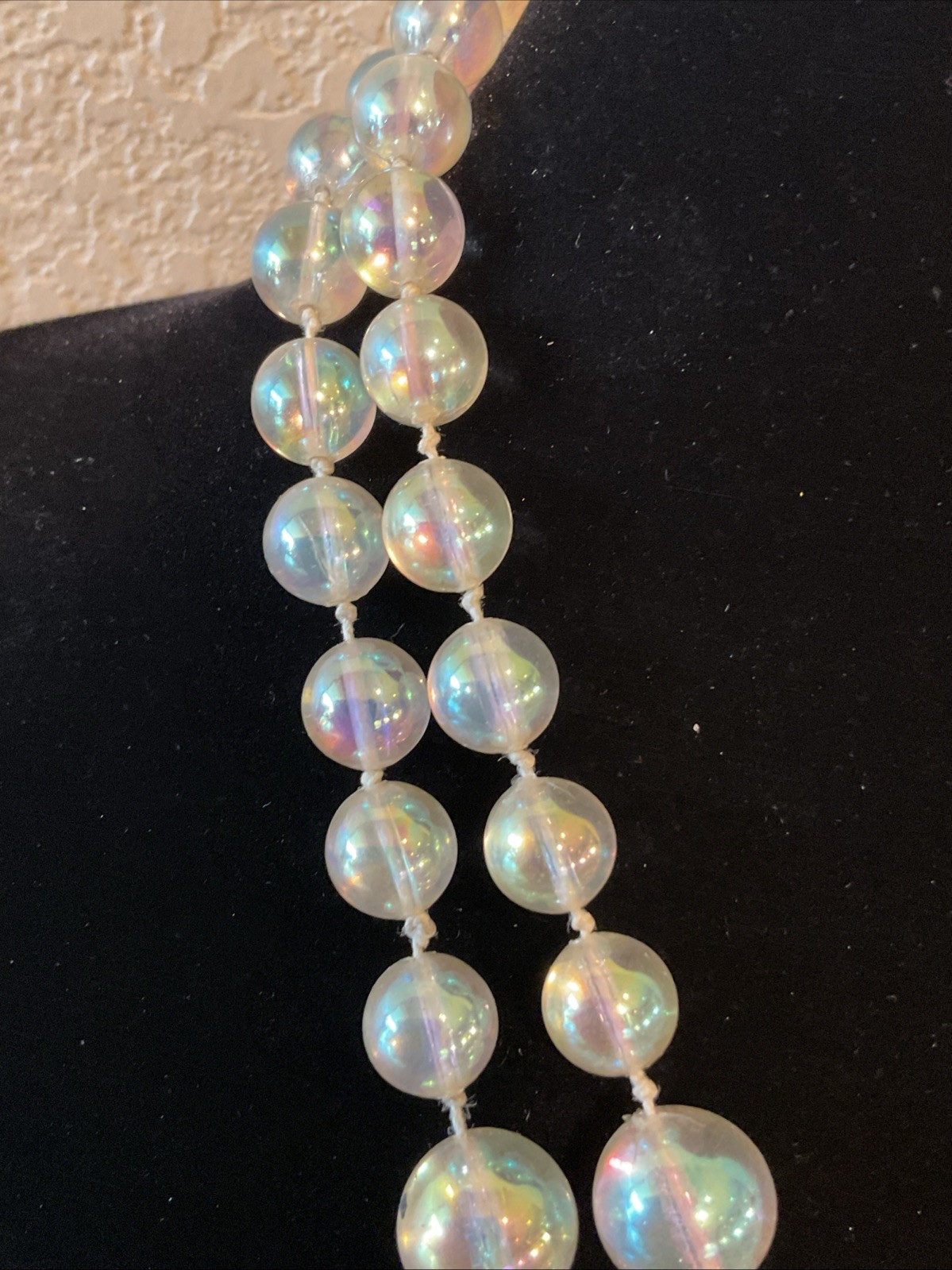 Vintage 18” Clear Iridescent Beaded Necklace Graduated Round Double Strands